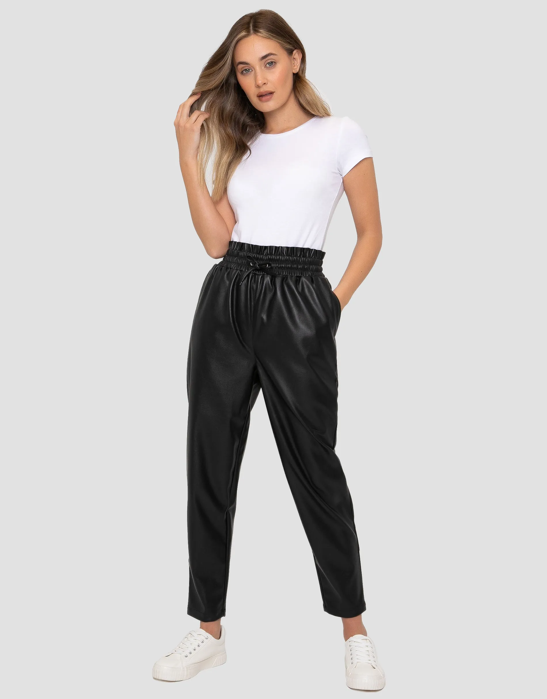 Women's Black PU Leather Joggers sold by Threadbare product image thumbnail 3