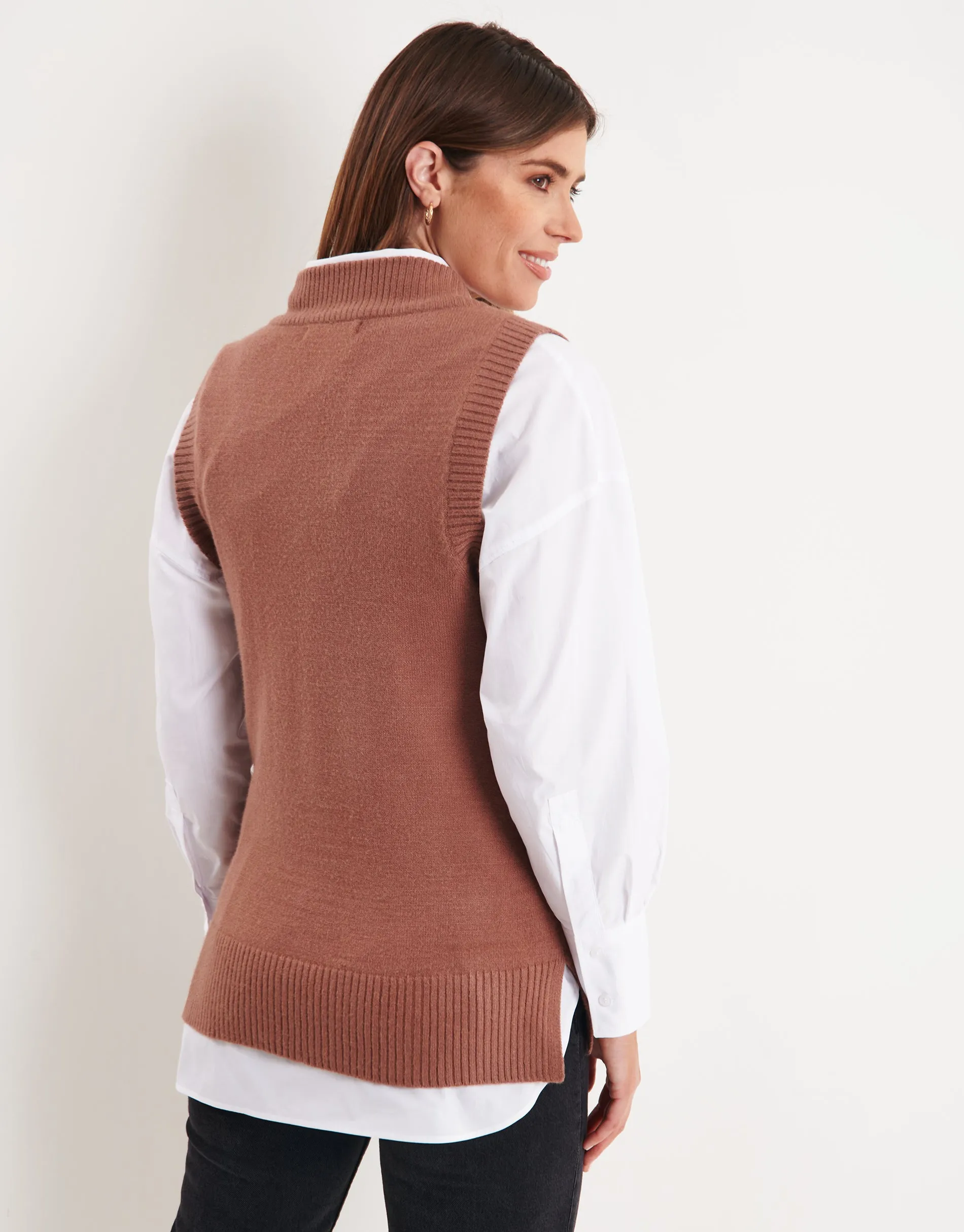 Women's Brown V-Neck Knitted Sweater Vest sold by Threadbare product image thumbnail 2