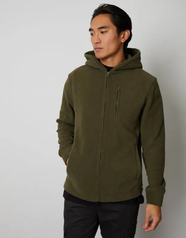 Men's Khaki Fitness Fleece Zip-Through Hoodie sold by Threadbare