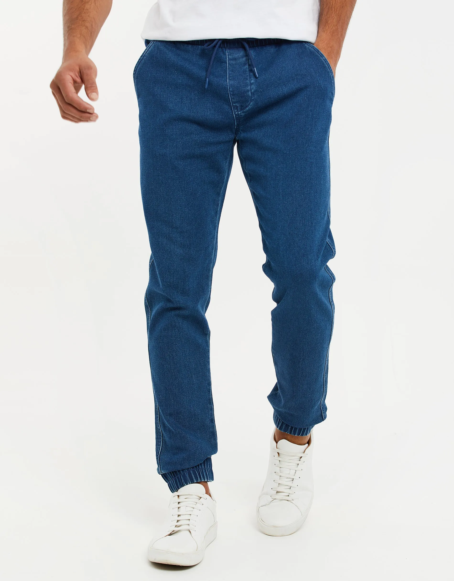 Men's Blue Wash Jean Joggers sold by Threadbare