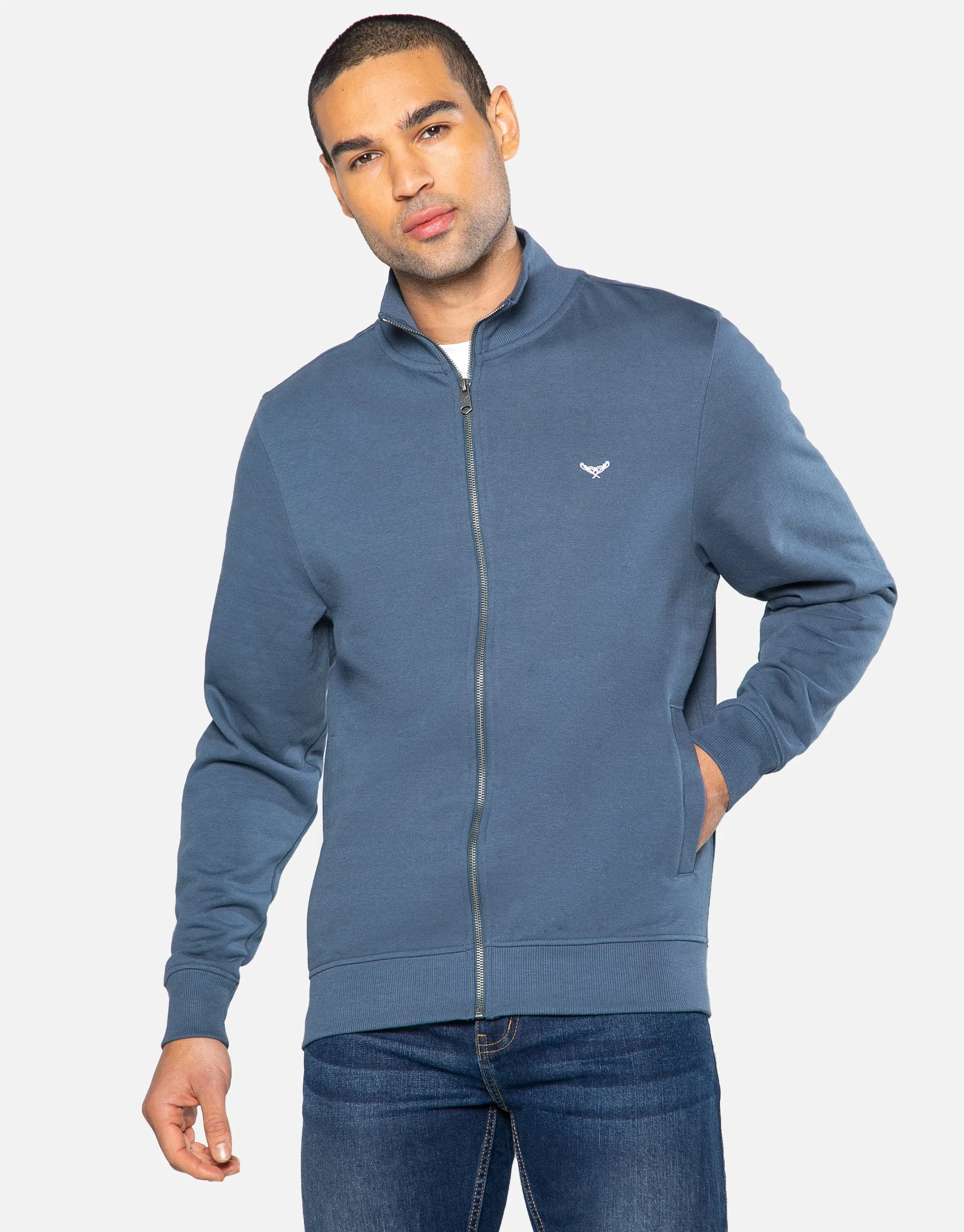 Men's Denim Blue Zip-Up Fleece Jumper sold by Threadbare