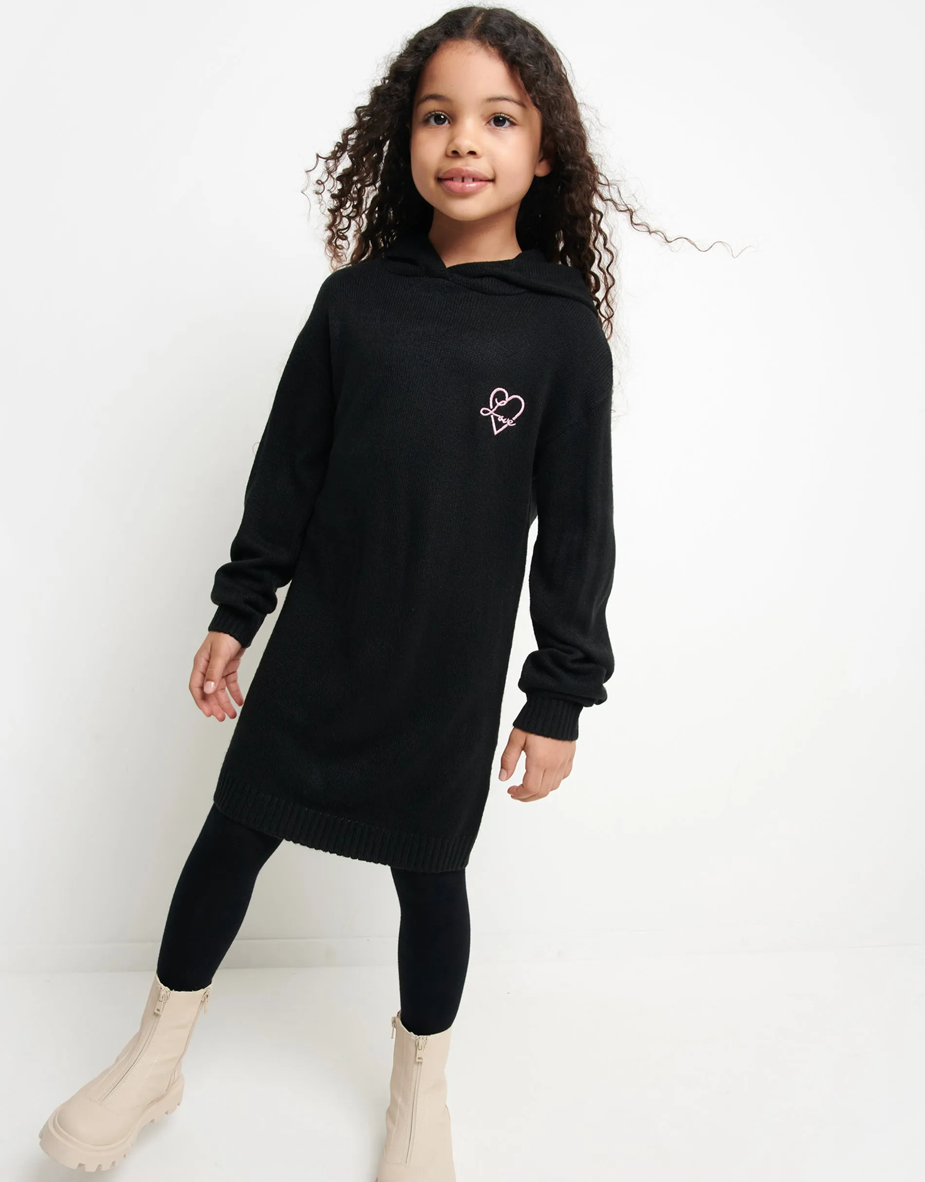Girls' Black Embroidered Hoodie Dress sold by Threadbare