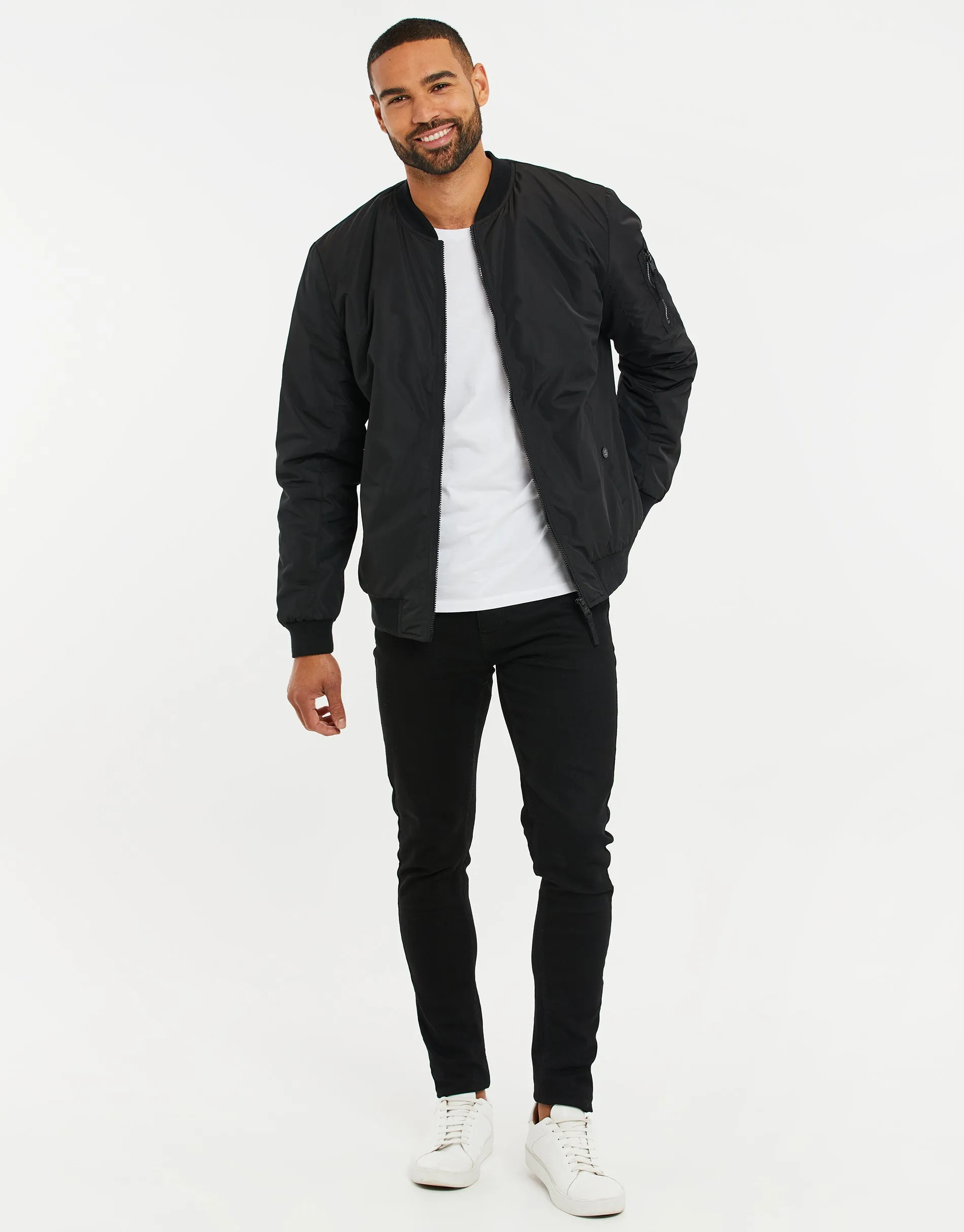 Men's Black Sherpa Lined Bomber Jacket sold by Threadbare product image thumbnail 3