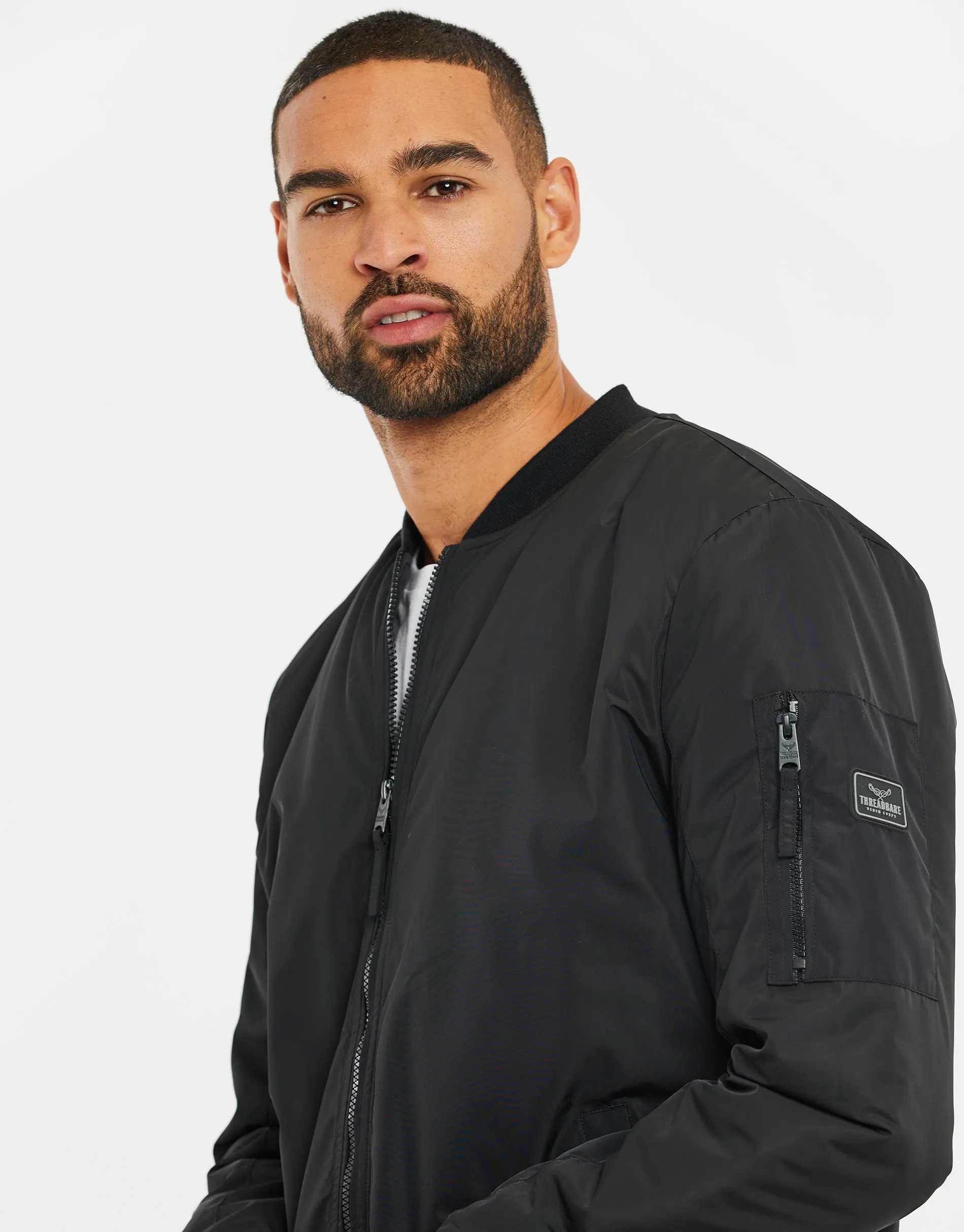 Men's Black Sherpa Lined Bomber Jacket sold by Threadbare product image thumbnail 4