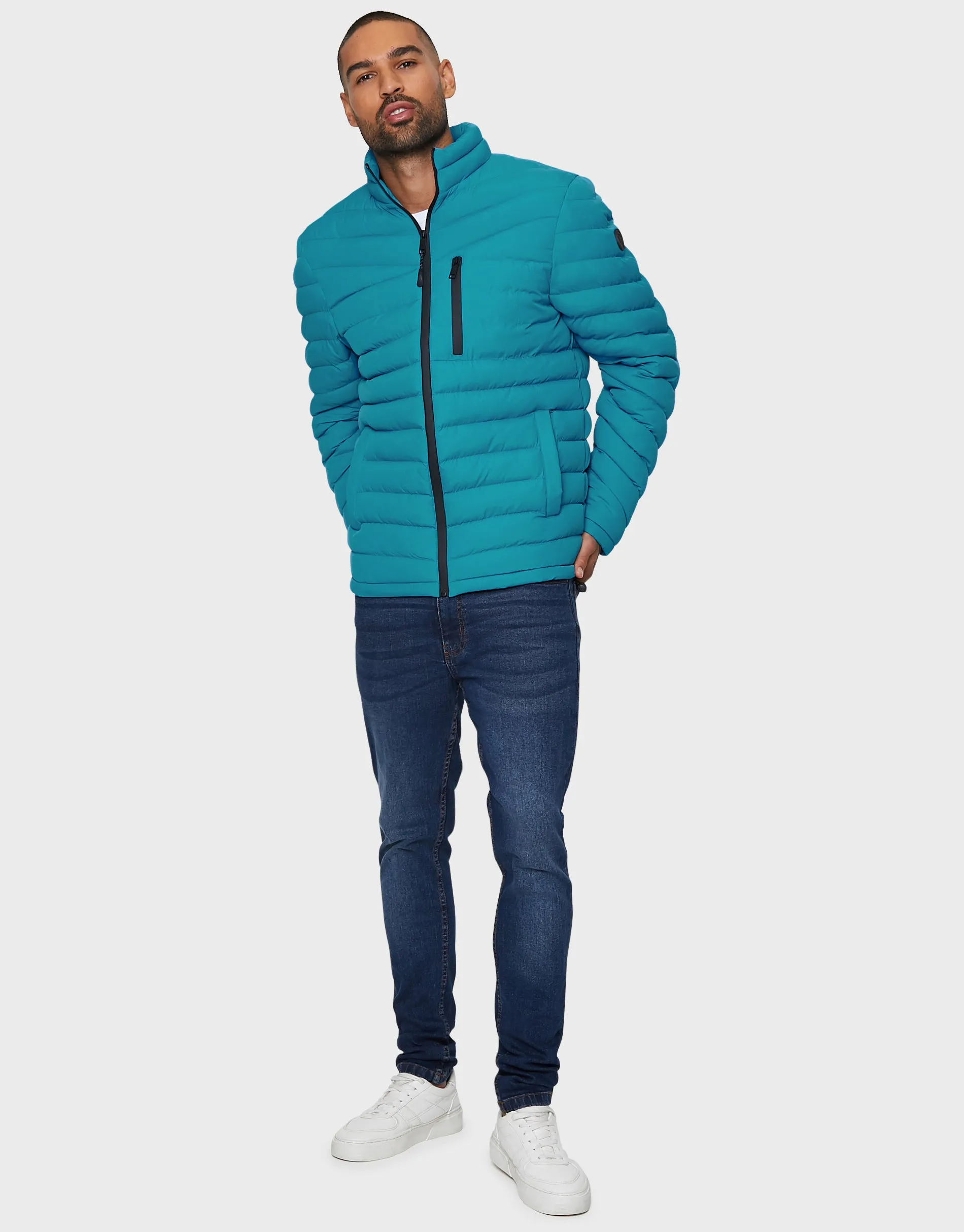 Men's Teal Lightweight Puffer Jacket sold by Threadbare product image thumbnail 3