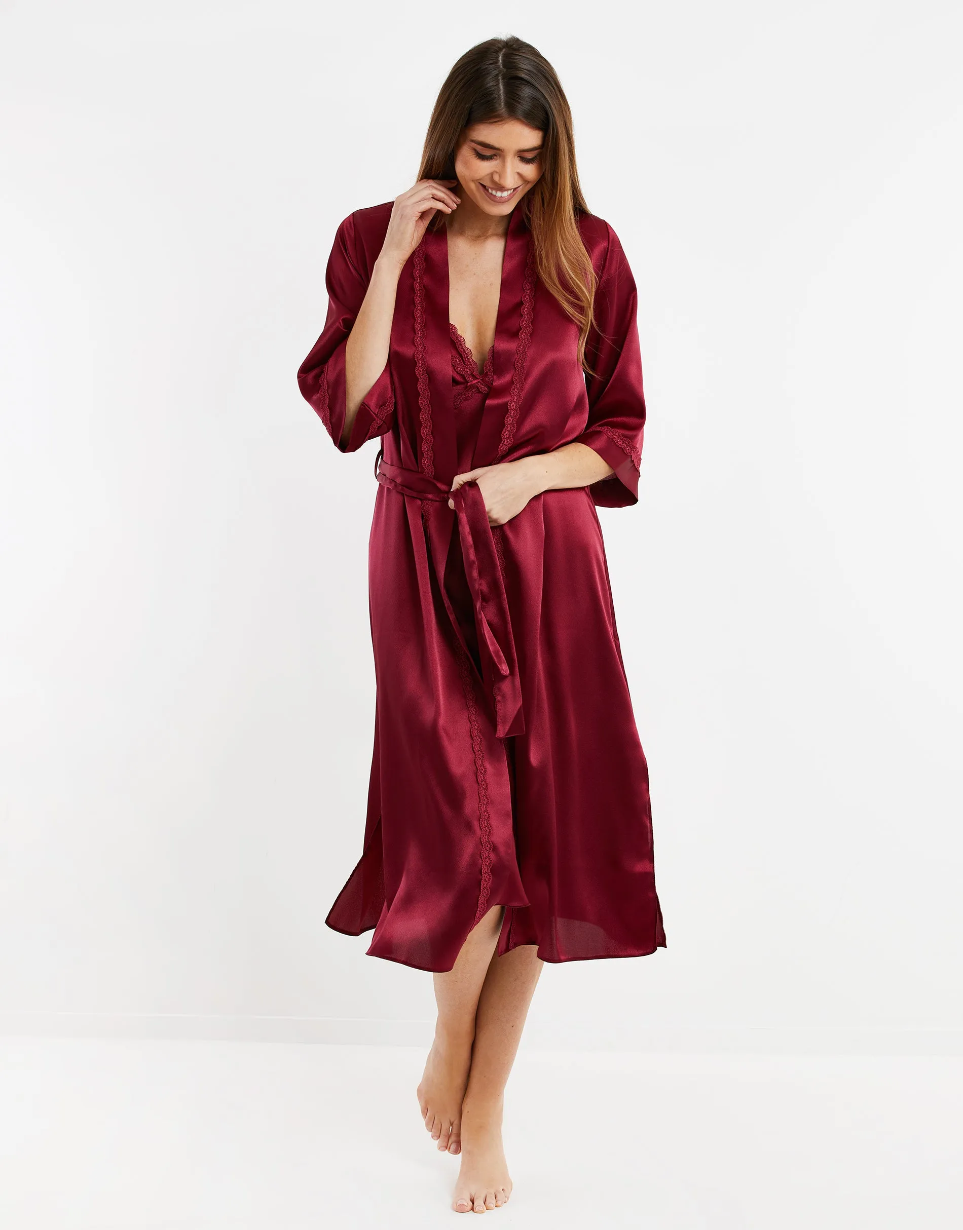 Women's Burgundy Satin Kimono Robe sold by Threadbare product image thumbnail 2