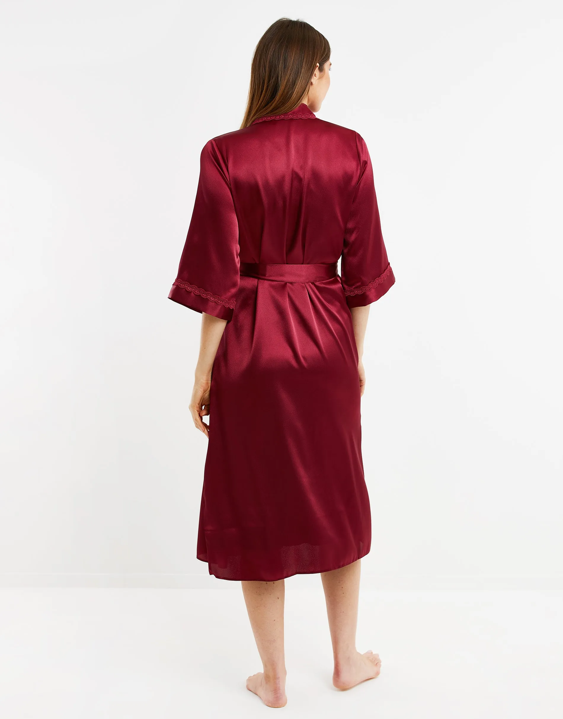 Women's Burgundy Satin Kimono Robe sold by Threadbare product image thumbnail 3