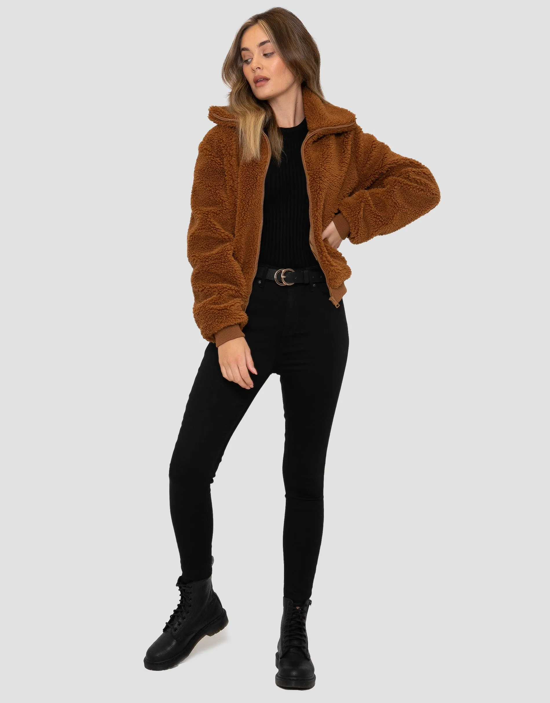Women's Tan Faux Borg Jacket sold by Threadbare product image thumbnail 3