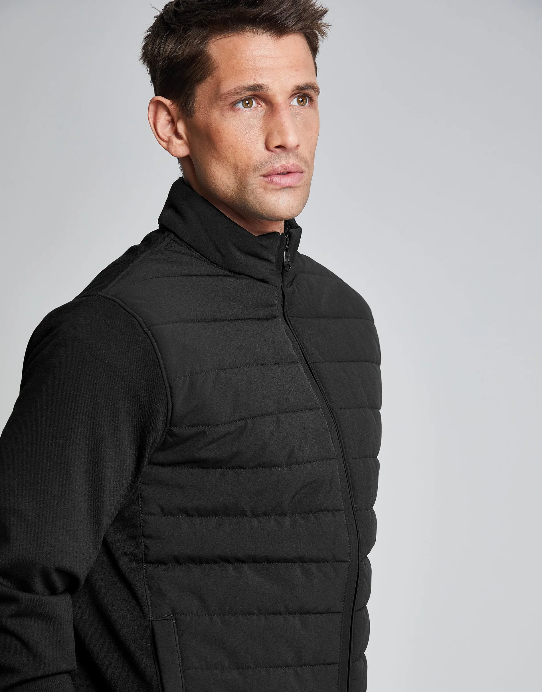 Threadbare Luxe Men's Black Quilted Hybrid Funnel Neck Jacket sold by Threadbare product image thumbnail 4