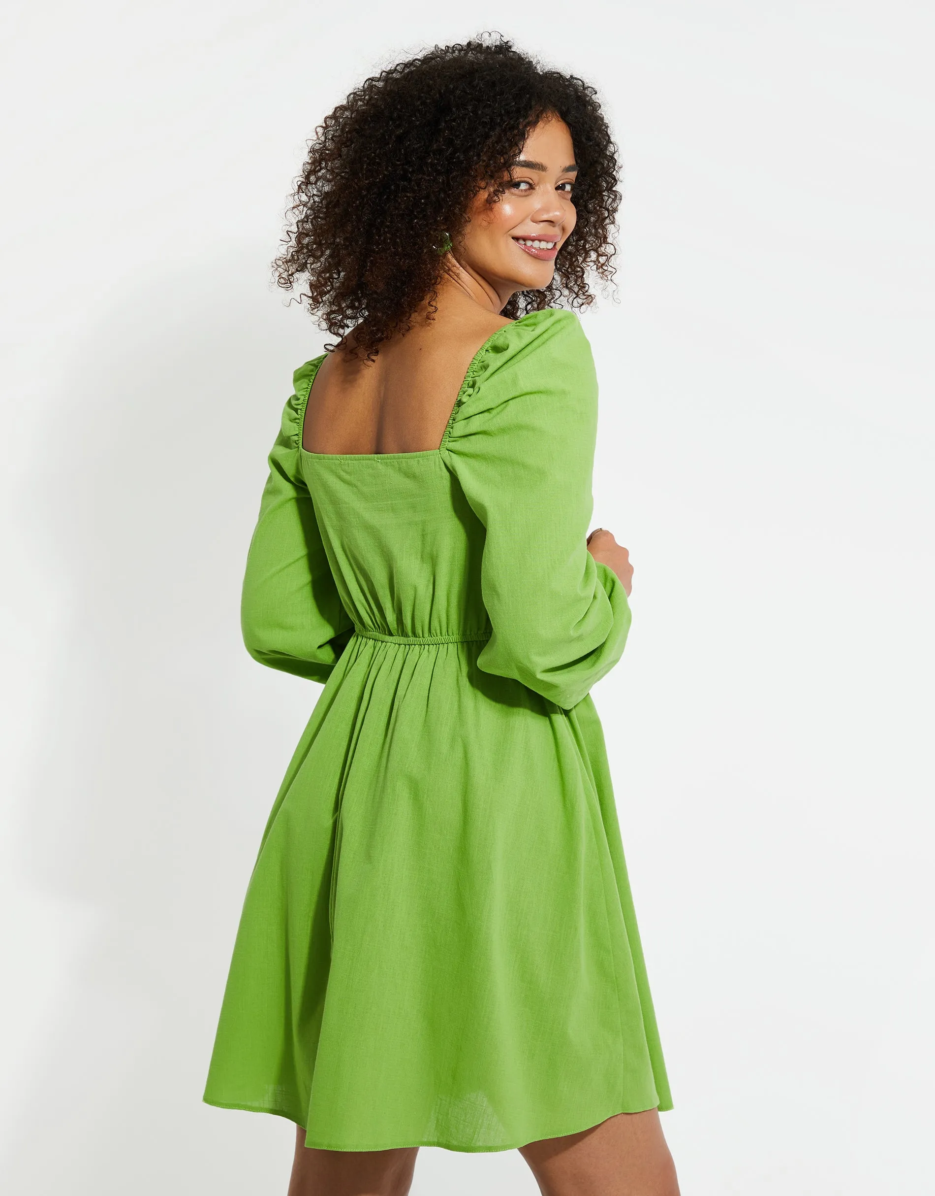 Women's Green Linen Look Ruched Mini Dress sold by Threadbare product image thumbnail 2