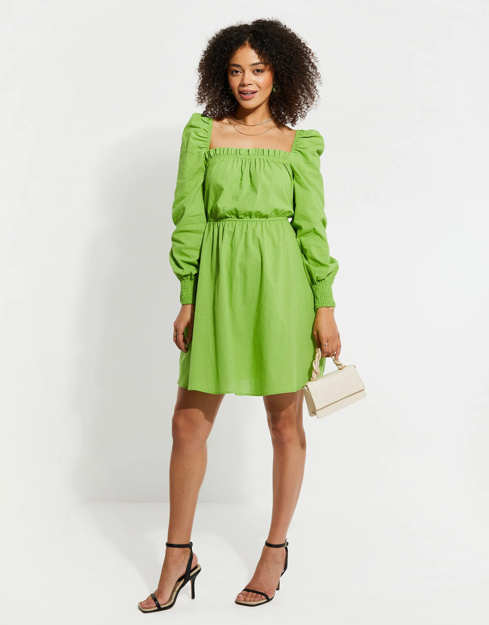 Women's Green Linen Look Ruched Mini Dress sold by Threadbare product image thumbnail 3