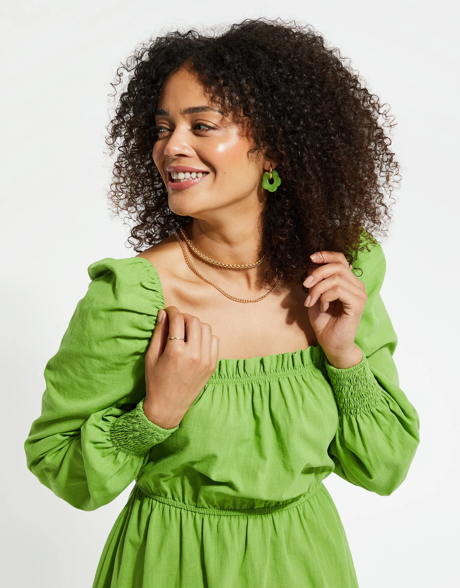 Women's Green Linen Look Ruched Mini Dress sold by Threadbare product image thumbnail 4