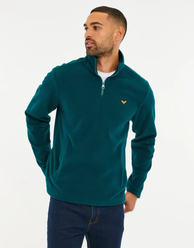 Teal Green Quarter Zip Microfleece Sweatshirt sold by Threadbare