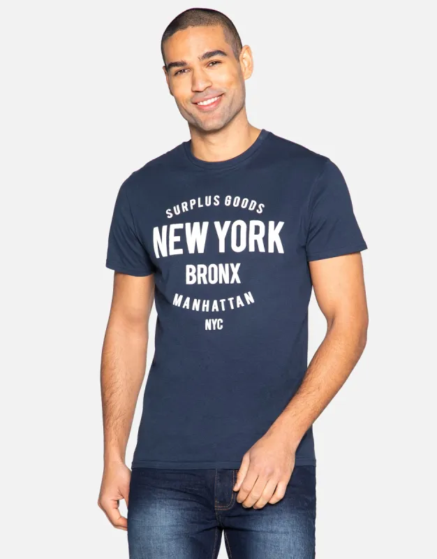 Men's Navy Front Print Cotton T-Shirt sold by Threadbare