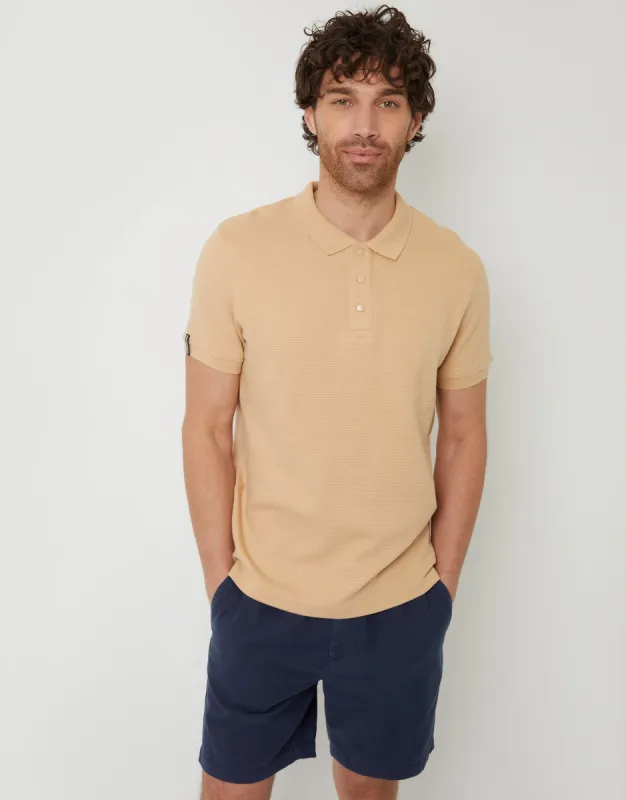 Stone Ottoman Rib Textured Polo Shirt sold by Threadbare