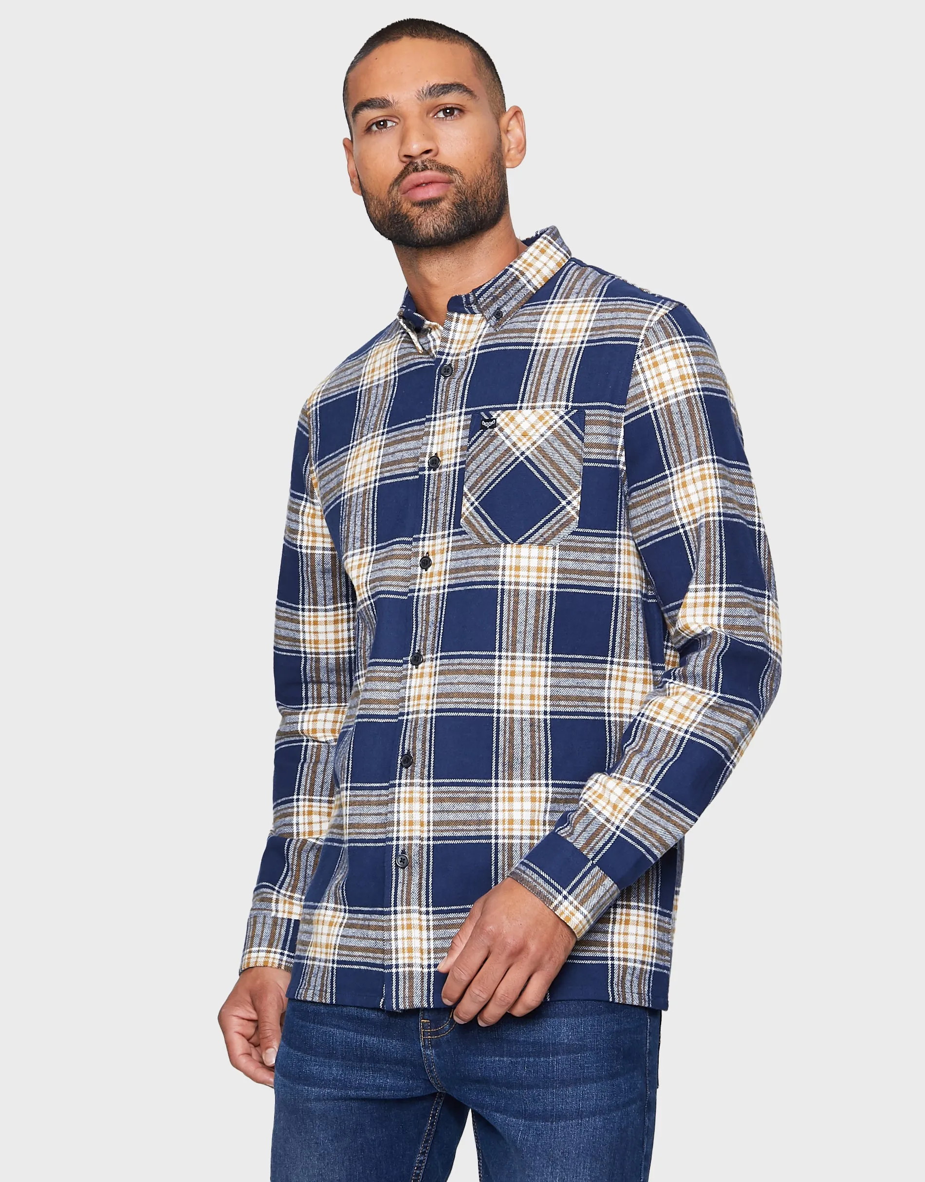 Men's Blue Check Long Sleeve Shirt sold by Threadbare