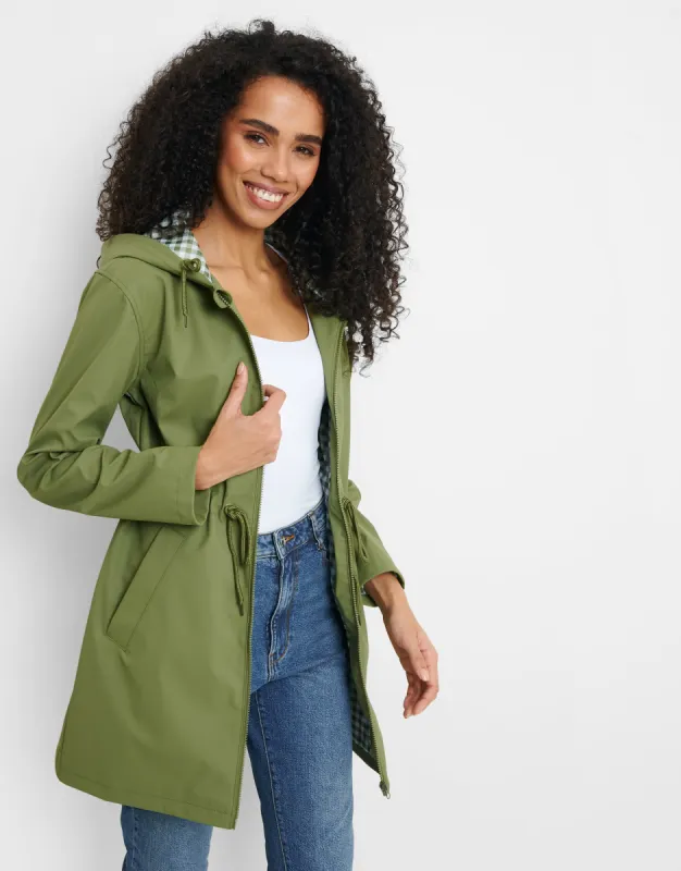 Women's Khaki PU Rubberised Mac sold by Threadbare