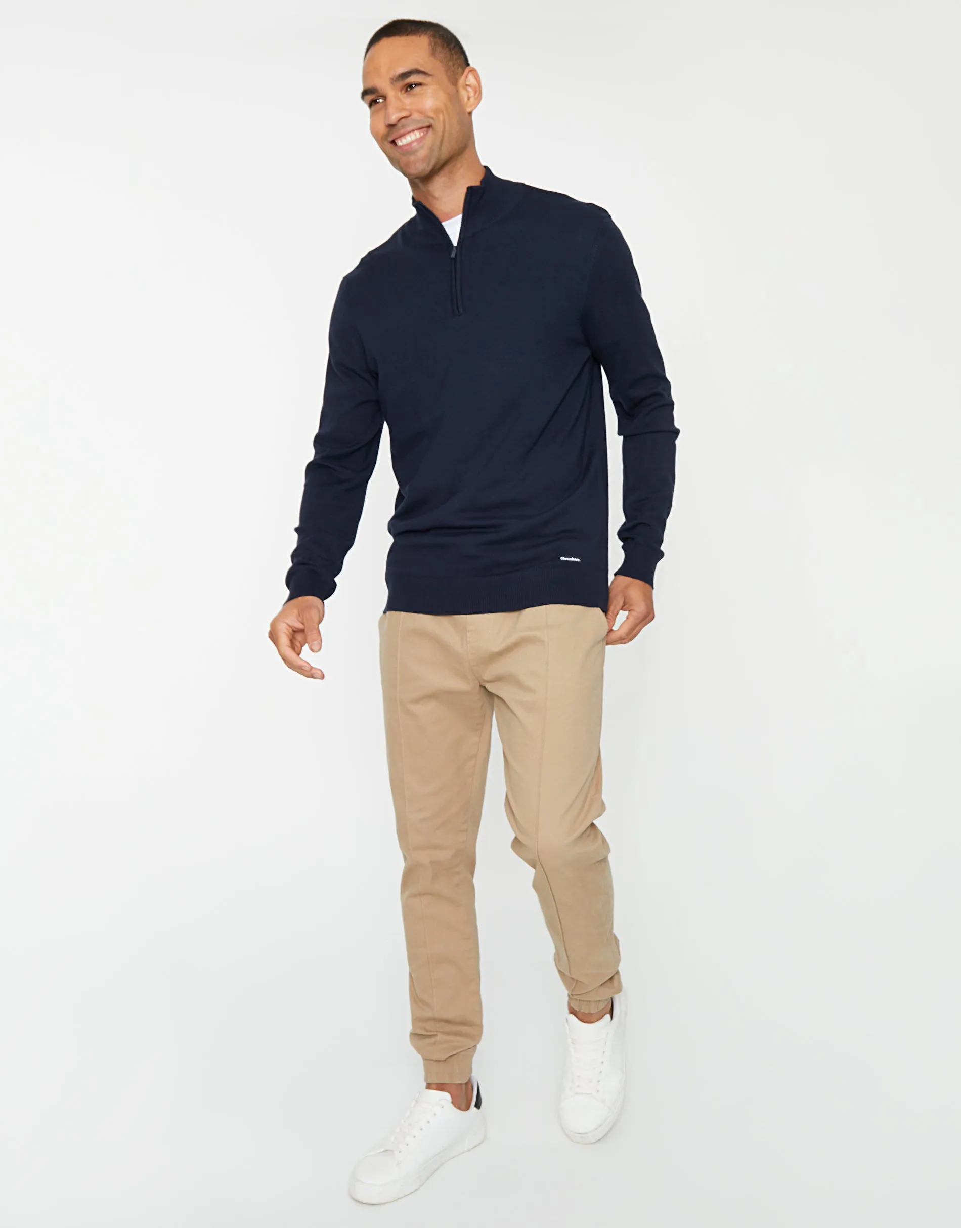 Funnel Neck Quarter Zip Knitted Jumper in Navy sold by Threadbare product image thumbnail 3