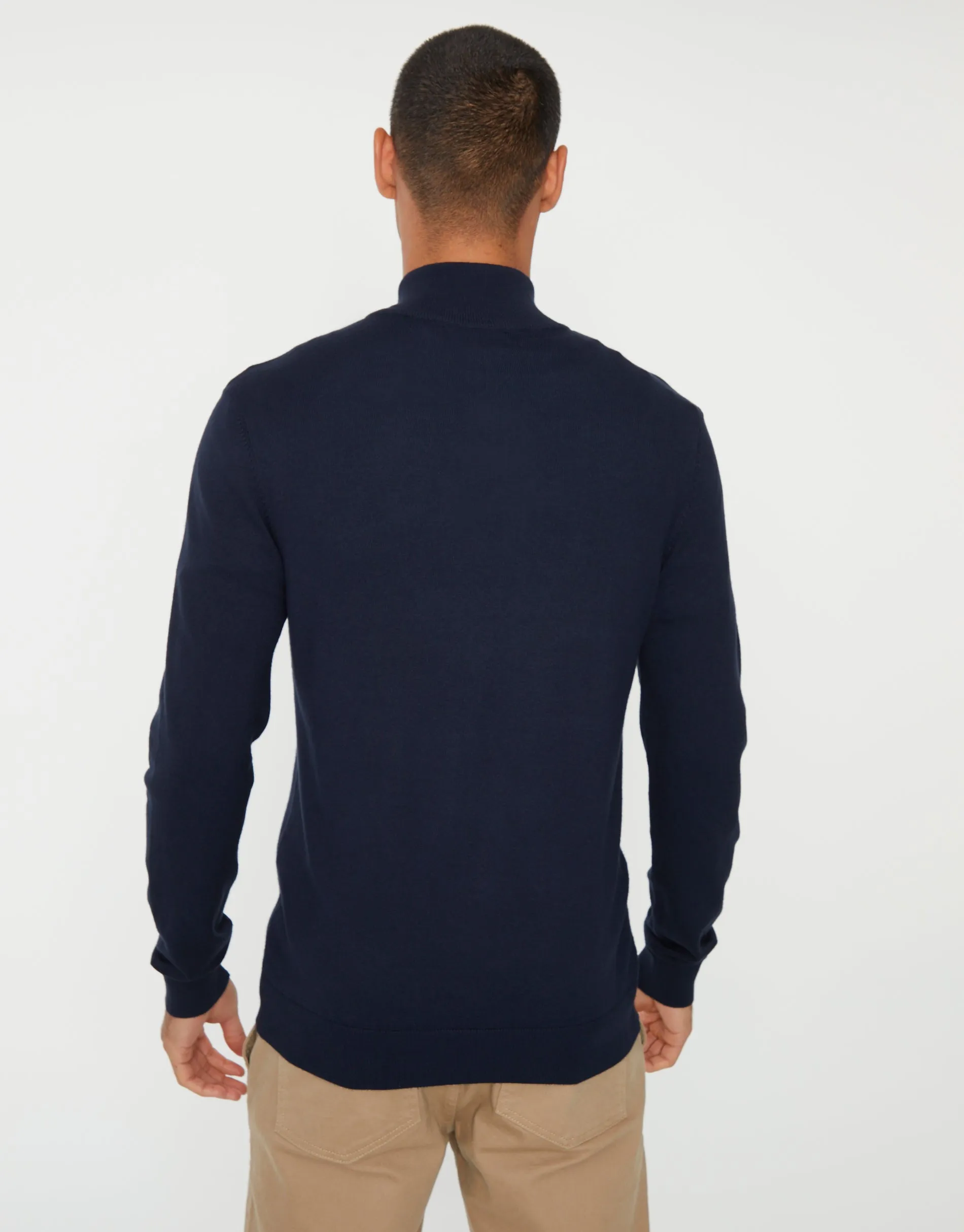 Funnel Neck Quarter Zip Knitted Jumper in Navy sold by Threadbare product image thumbnail 2