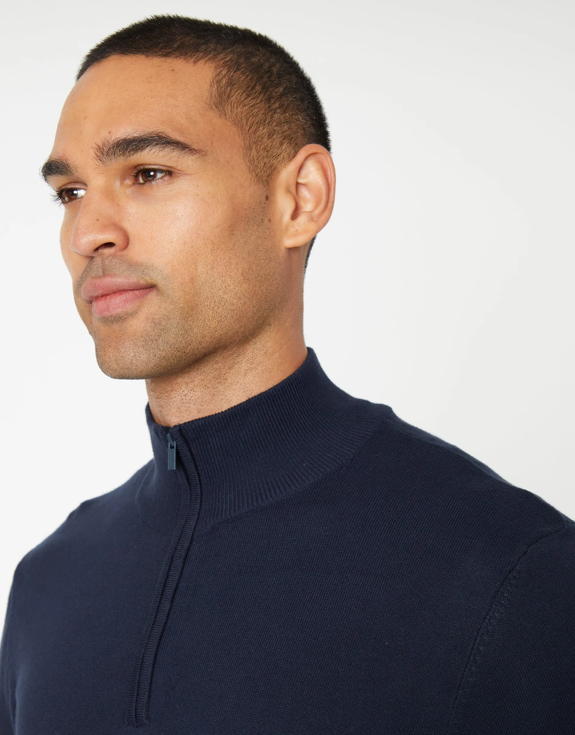 Funnel Neck Quarter Zip Knitted Jumper in Navy sold by Threadbare product image thumbnail 4