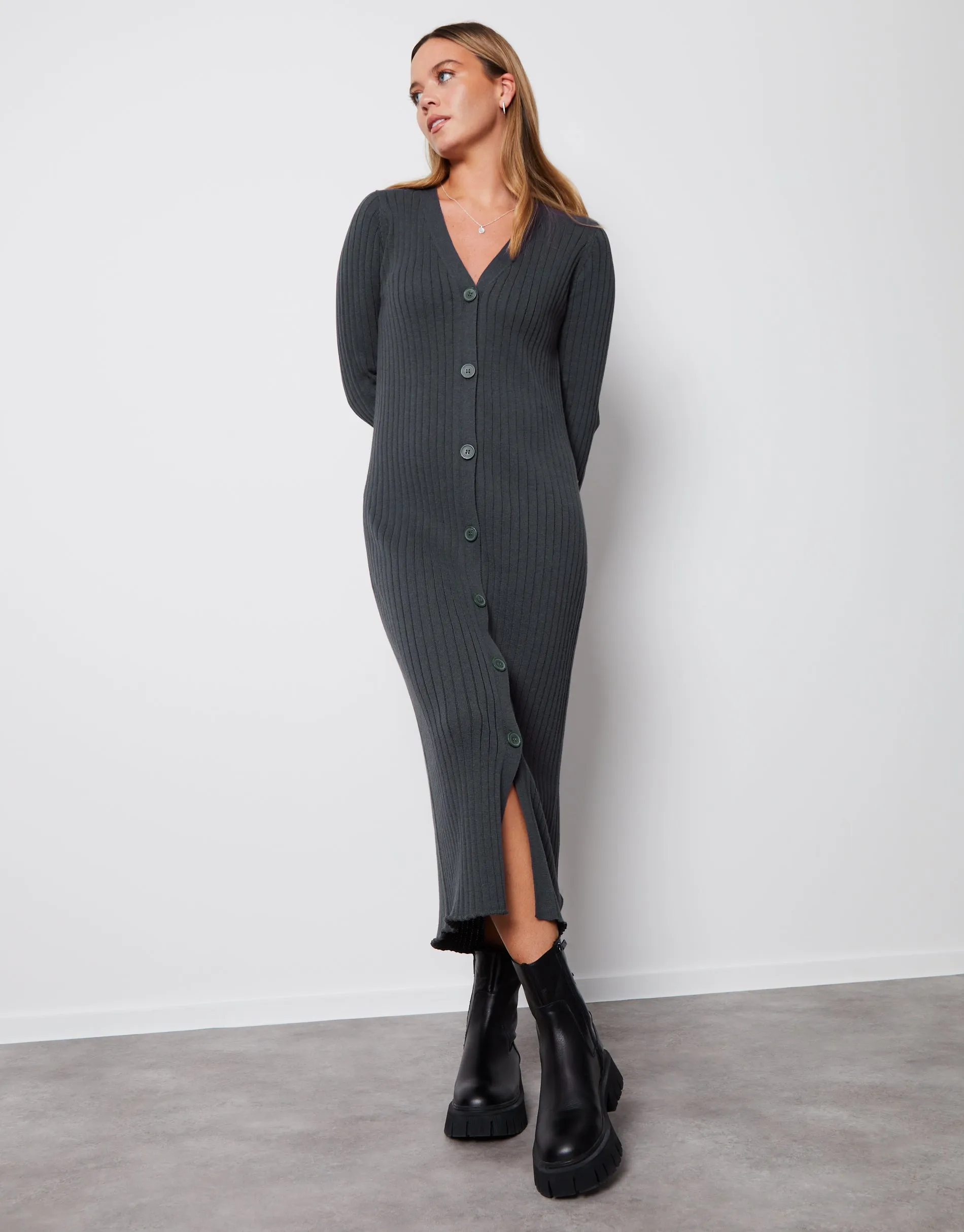 Women's Grey Button Down Knitted Dress sold by Threadbare product image thumbnail 3