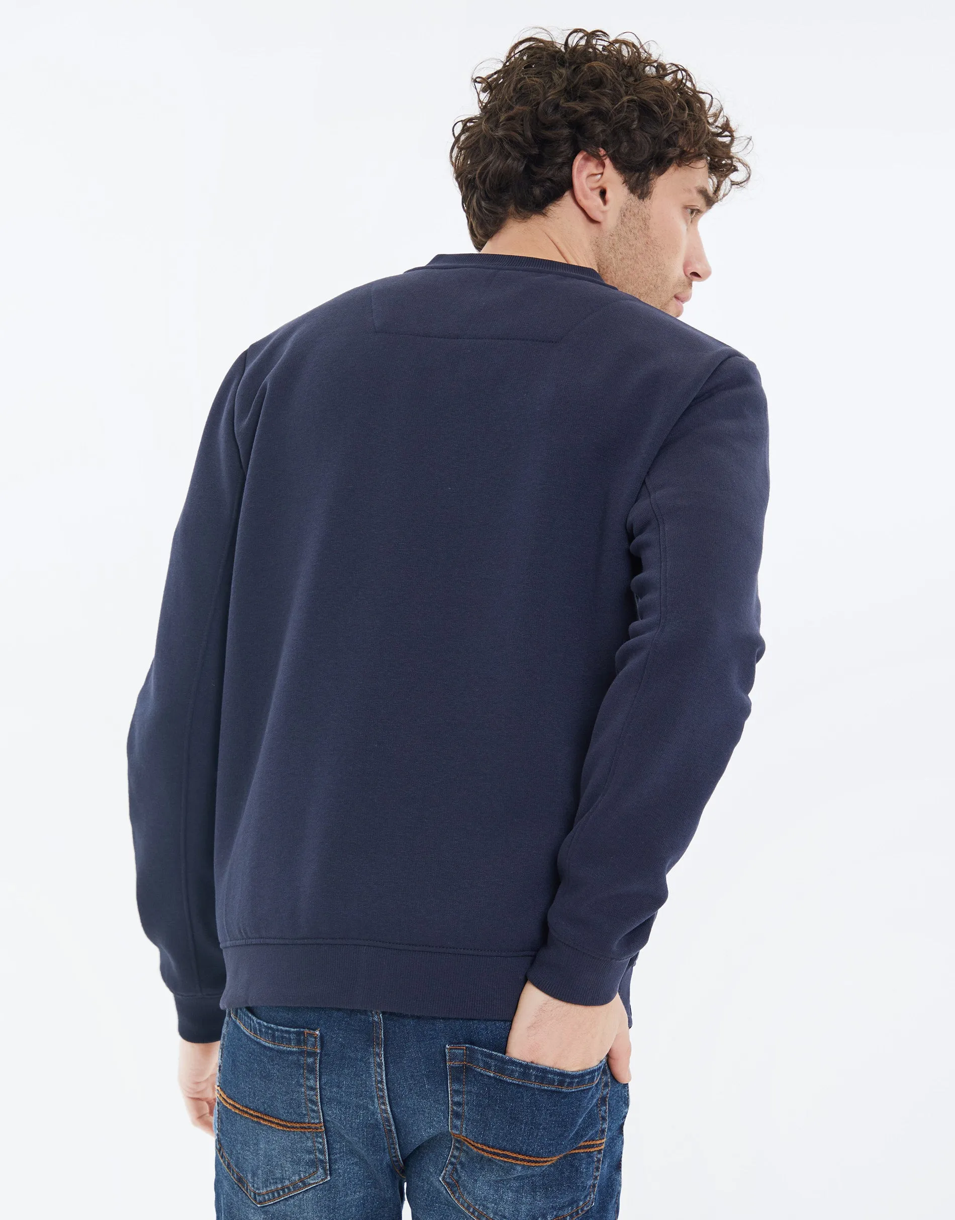 Men's Navy Zip Up Fleece Varsity Jacket sold by Threadbare product image thumbnail 2