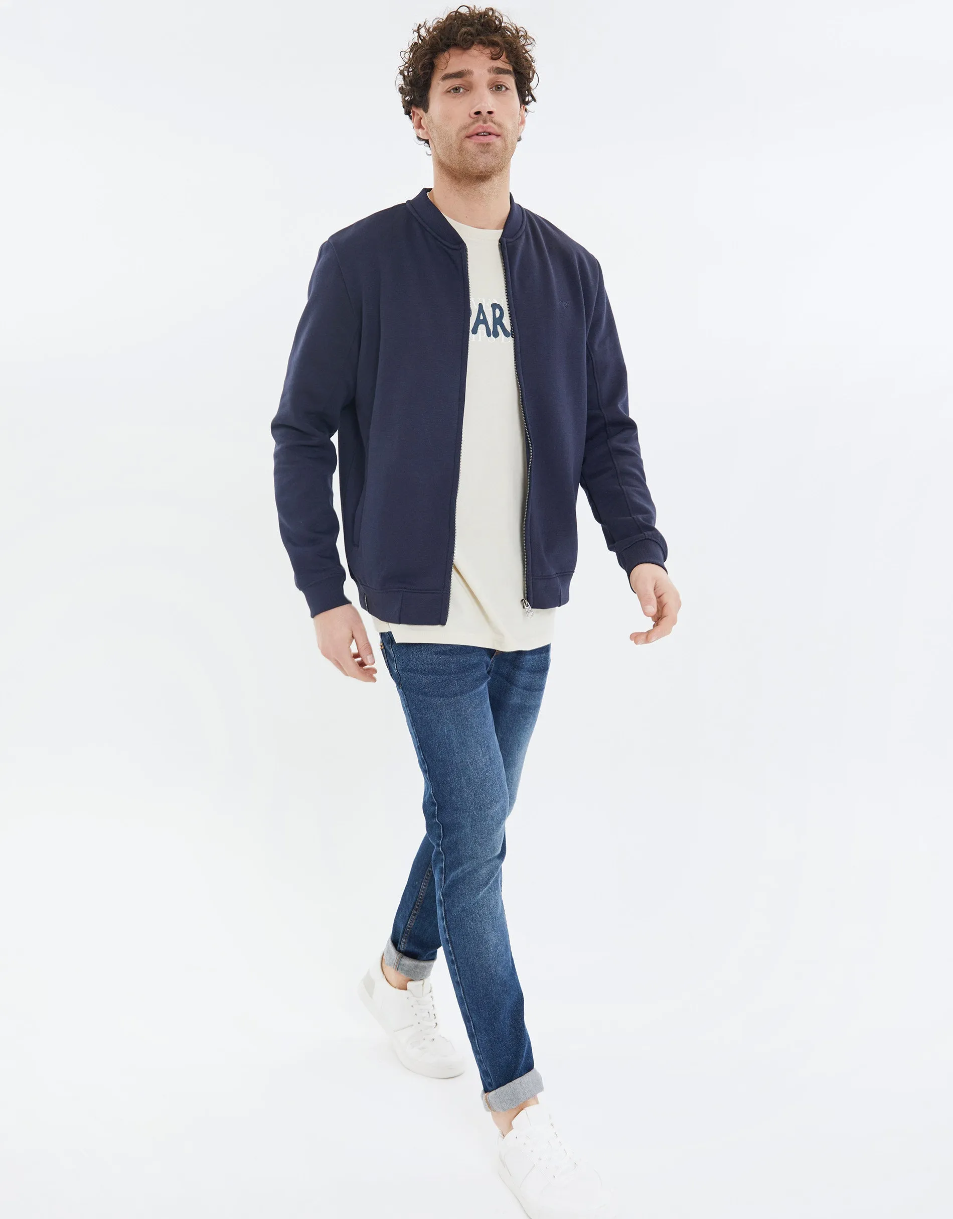 Men's Navy Zip Up Fleece Varsity Jacket sold by Threadbare product image thumbnail 3