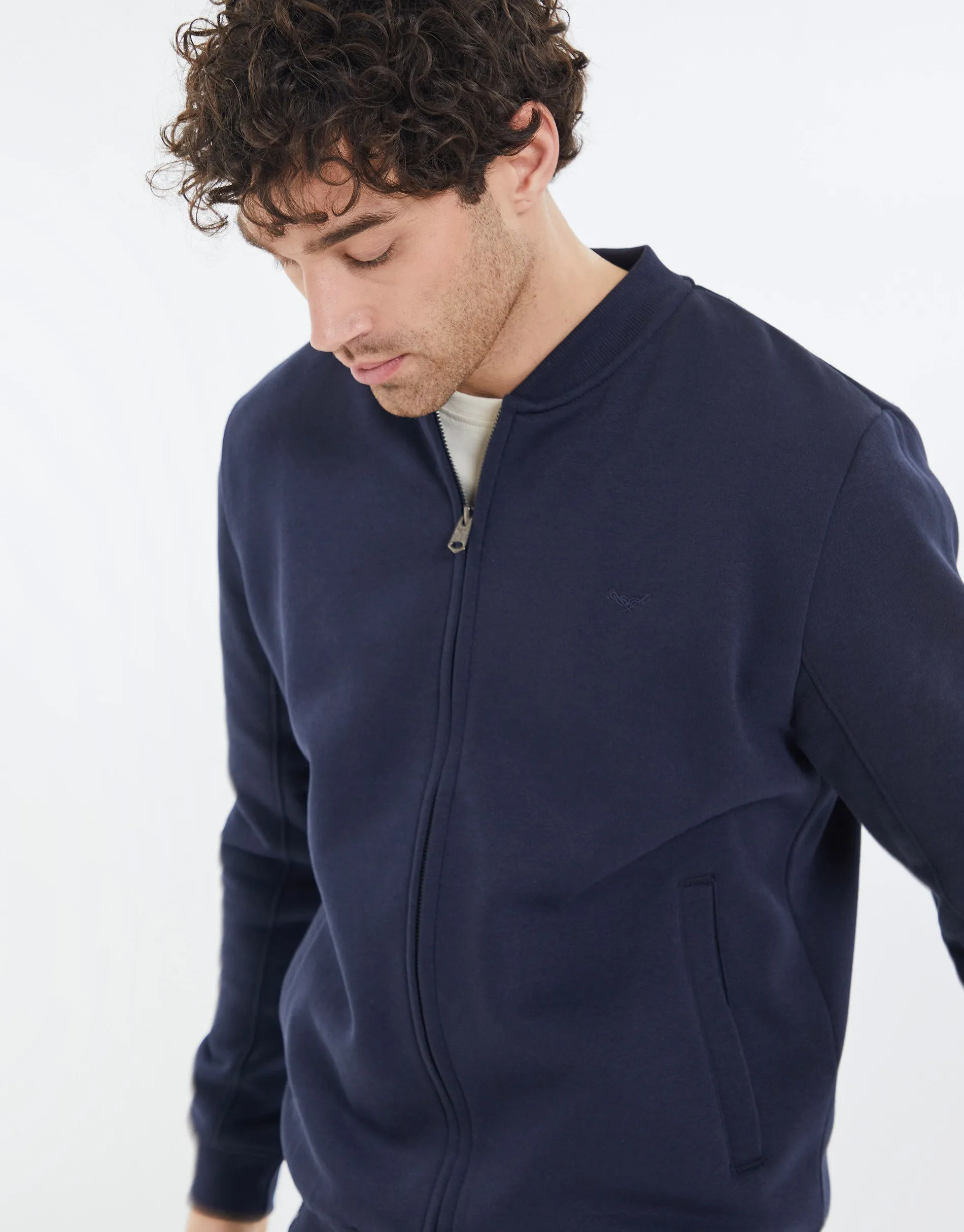 Men's Navy Zip Up Fleece Varsity Jacket sold by Threadbare product image thumbnail 4