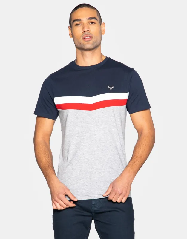 Men's Navy Colourblock Crew Neck T-Shirt sold by Threadbare