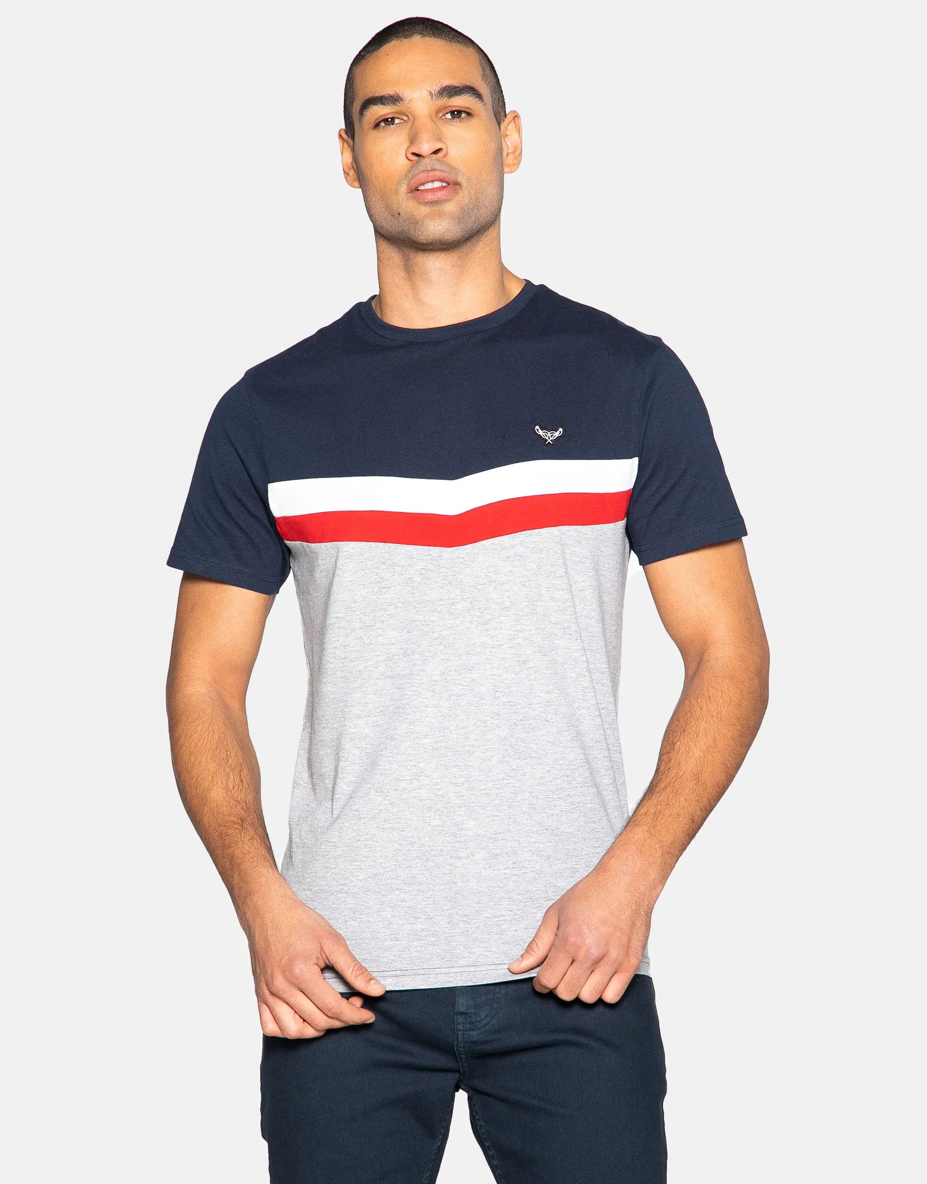 Men's Navy Colourblock Crew Neck T-Shirt sold by Threadbare
