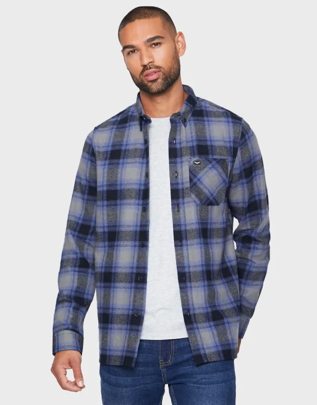 Men's Blue Check Long Sleeve Shirt sold by Threadbare