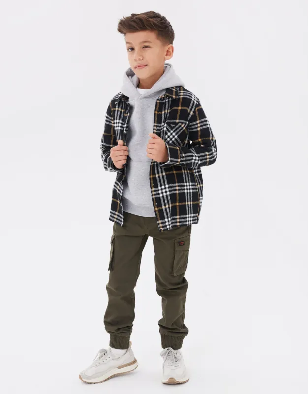 Boys' Black Check Long Sleeve Shirt sold by Threadbare