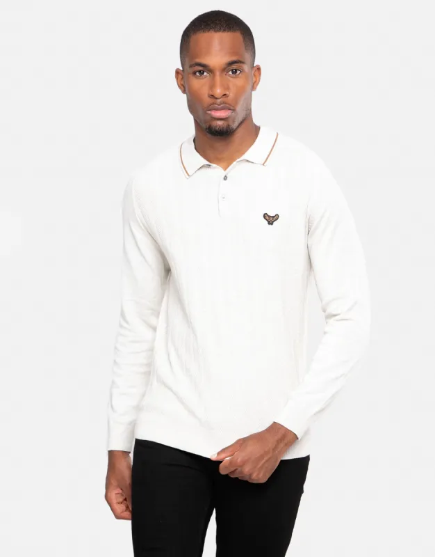 Men's Ecru Long Sleeve Polo Jumper sold by Threadbare