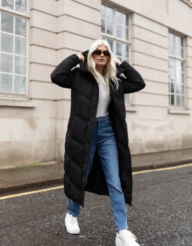 Women's Black Longline Padded Puffer Jacket sold by Threadbare