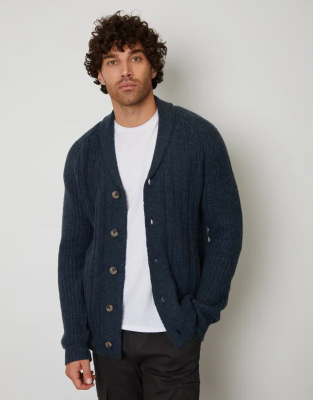 Men's Navy Shawl Cardigan made by Threadbare