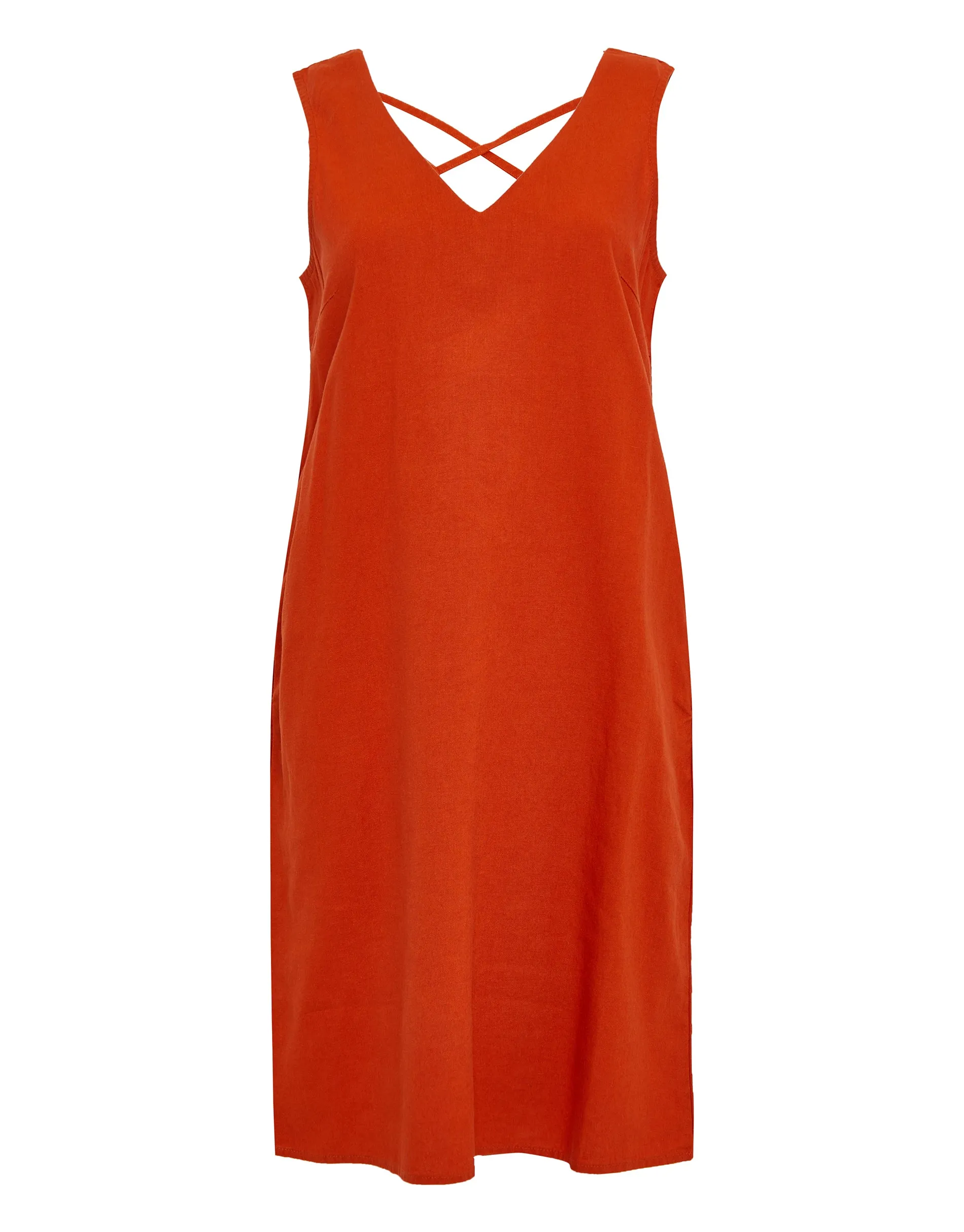 Women's Orange Linen Blend Sleeveless Shift Dress sold by Threadbare product image thumbnail 5