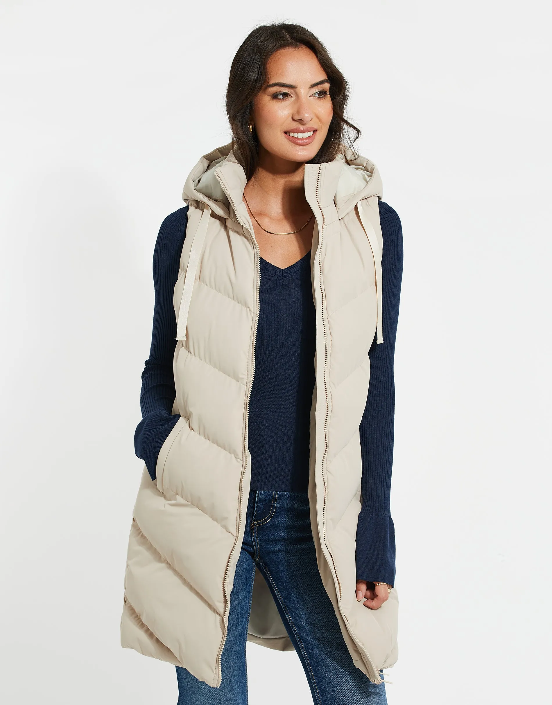 Women's Stone Longline Padded Gilet sold by Threadbare product image thumbnail 2