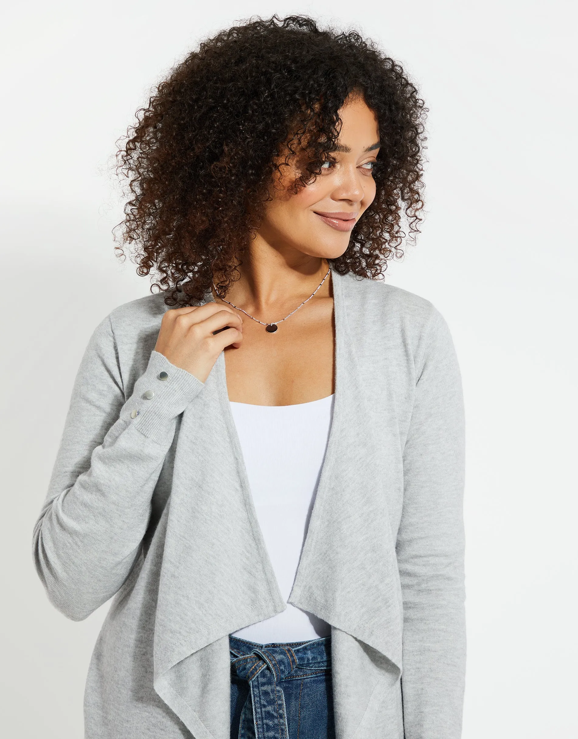 Women's Grey Waterfall Edge Cardigan sold by Threadbare product image thumbnail 4