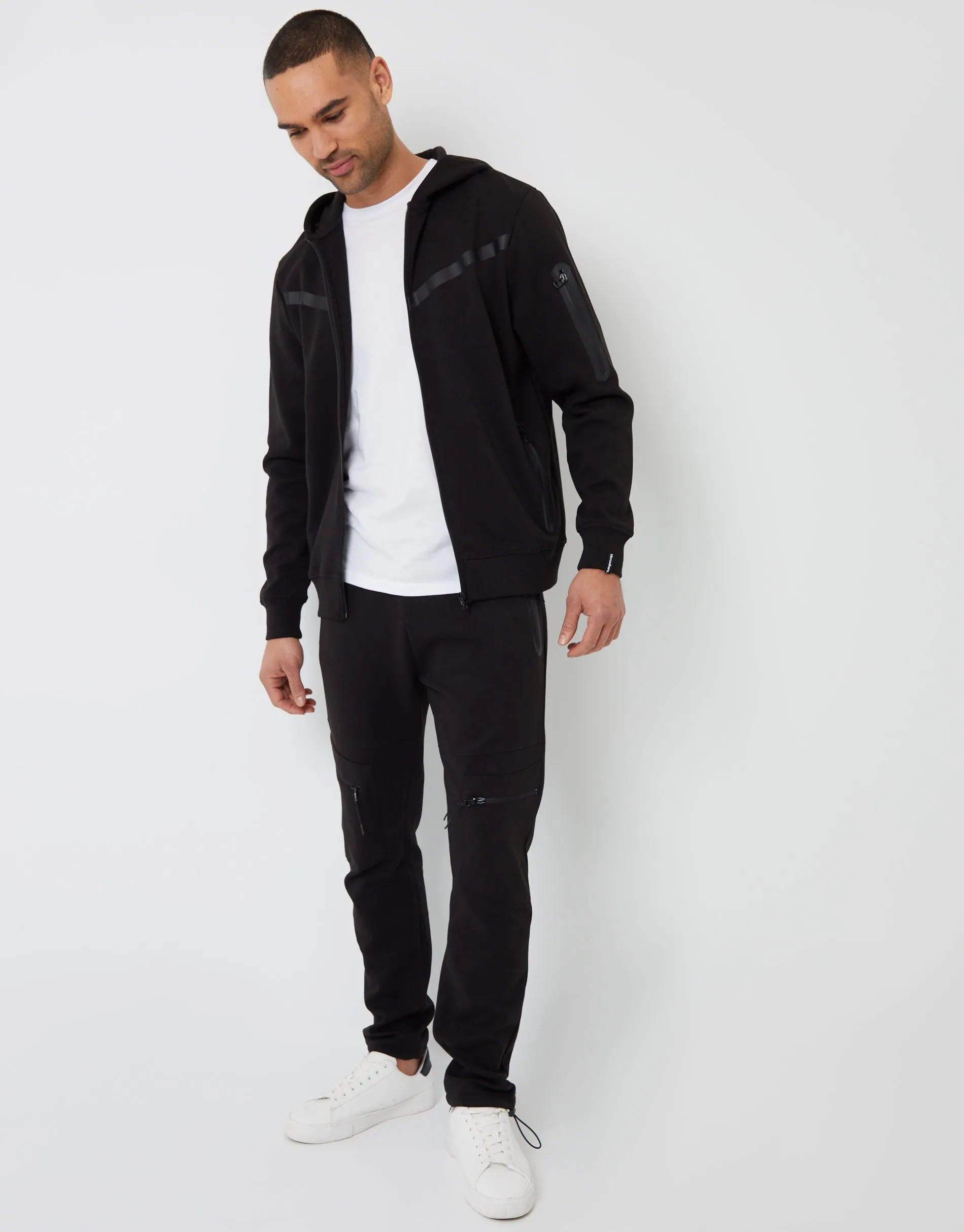 Men's Black Chevron Detail Zip-Through Hoodie sold by Threadbare product image thumbnail 3