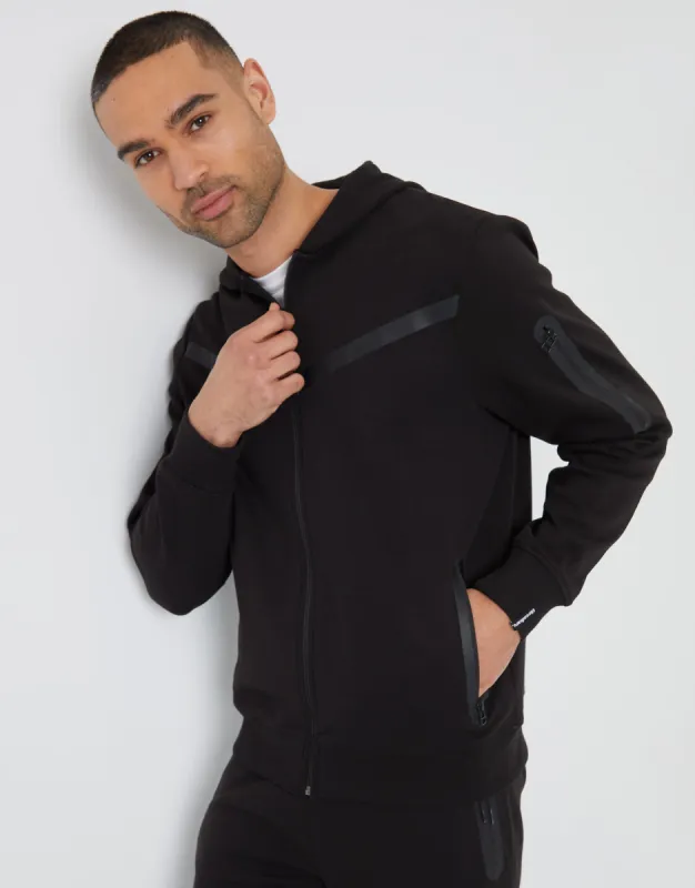Men's Black Chevron Detail Zip-Through Hoodie sold by Threadbare