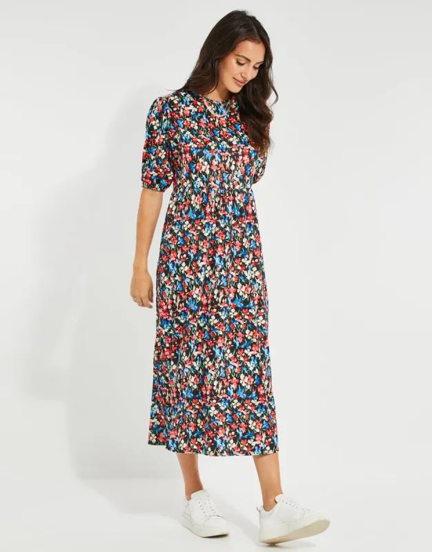 Women's Black Floral Smock Jersey Dress sold by Threadbare