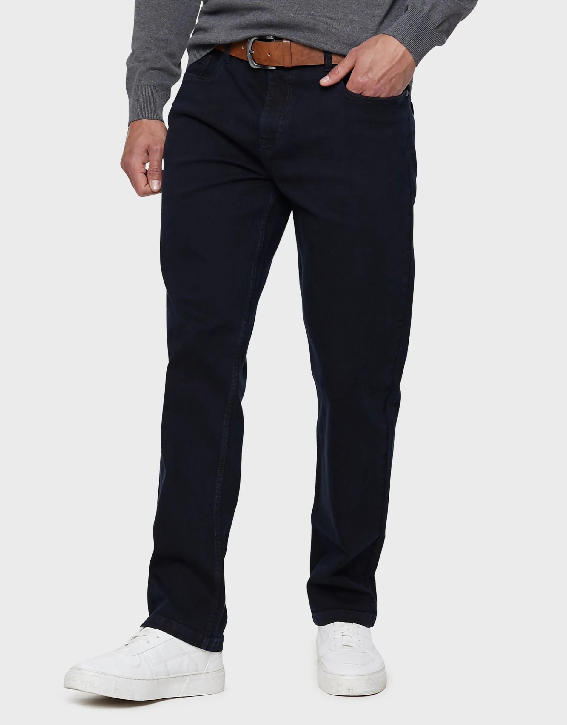 Men's Blue-Black Mix Straight Leg Belted Jeans sold by Threadbare