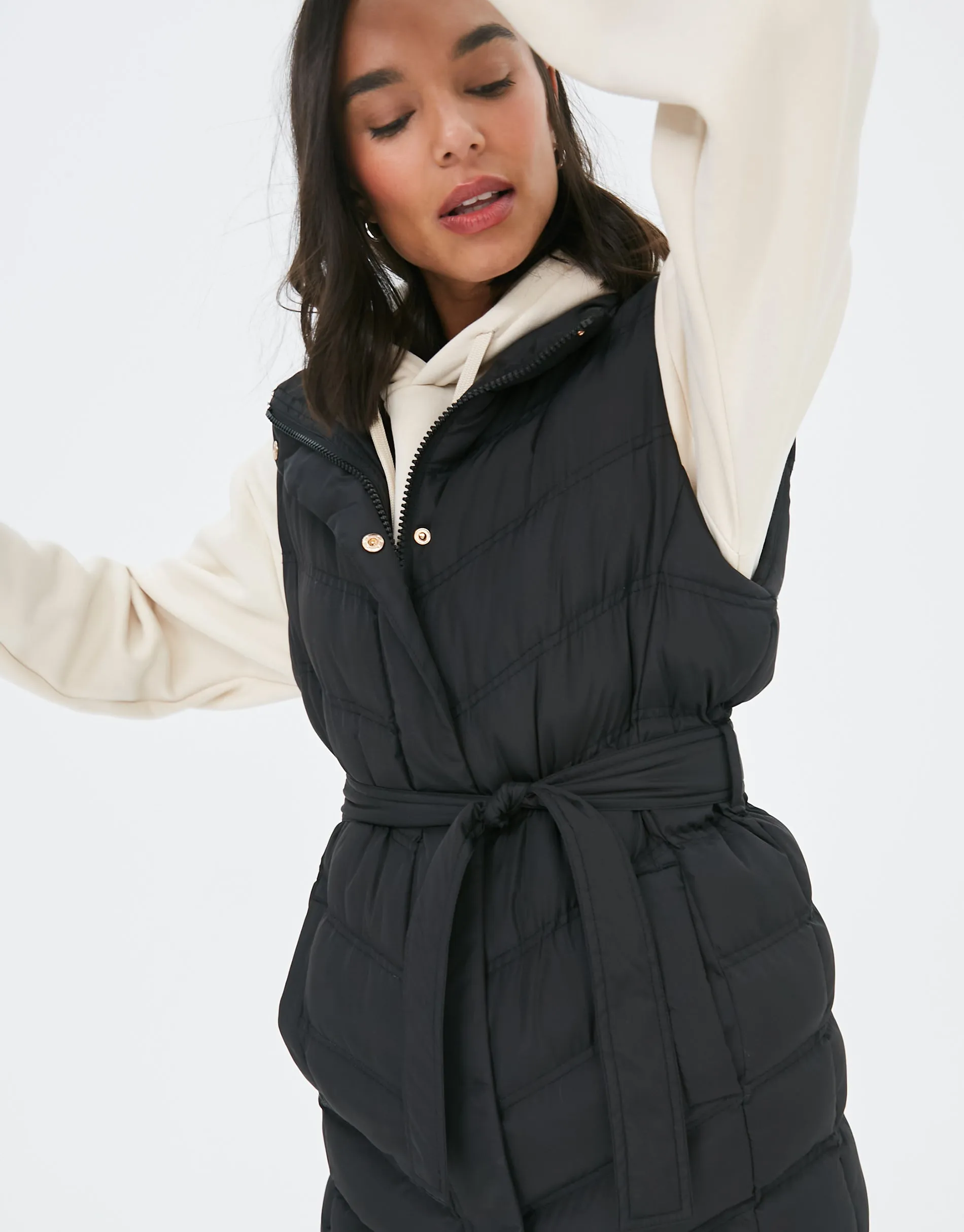 Women's Black Quilted Belted Gilet sold by Threadbare product image thumbnail 4