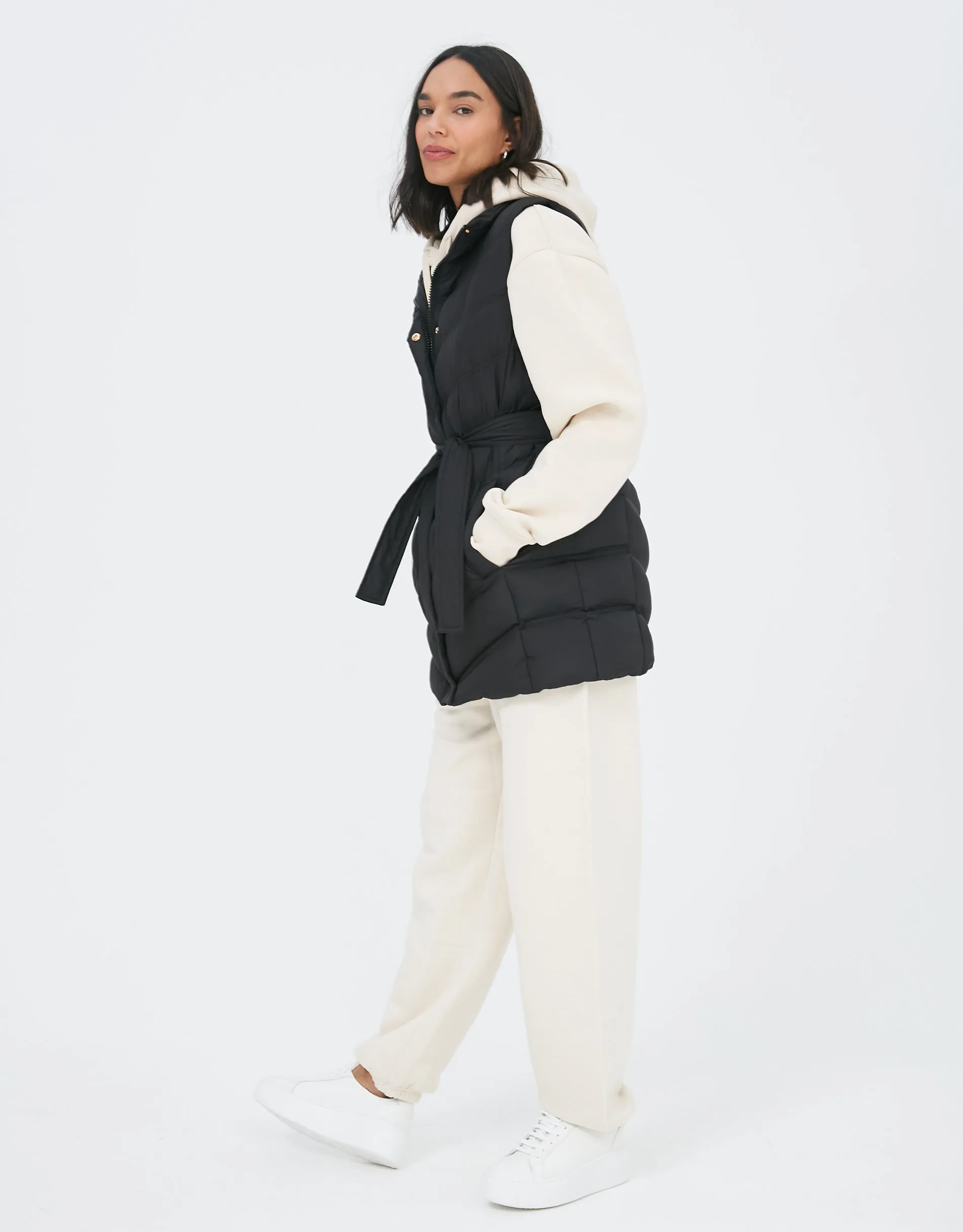 Women's Black Quilted Belted Gilet sold by Threadbare product image thumbnail 3