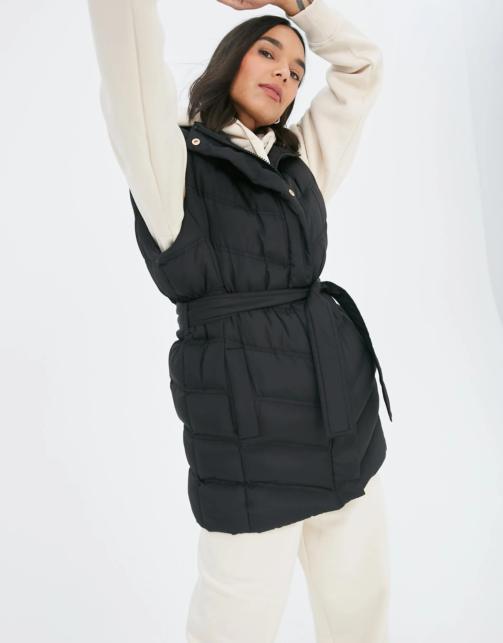 Women's Black Quilted Belted Gilet sold by Threadbare