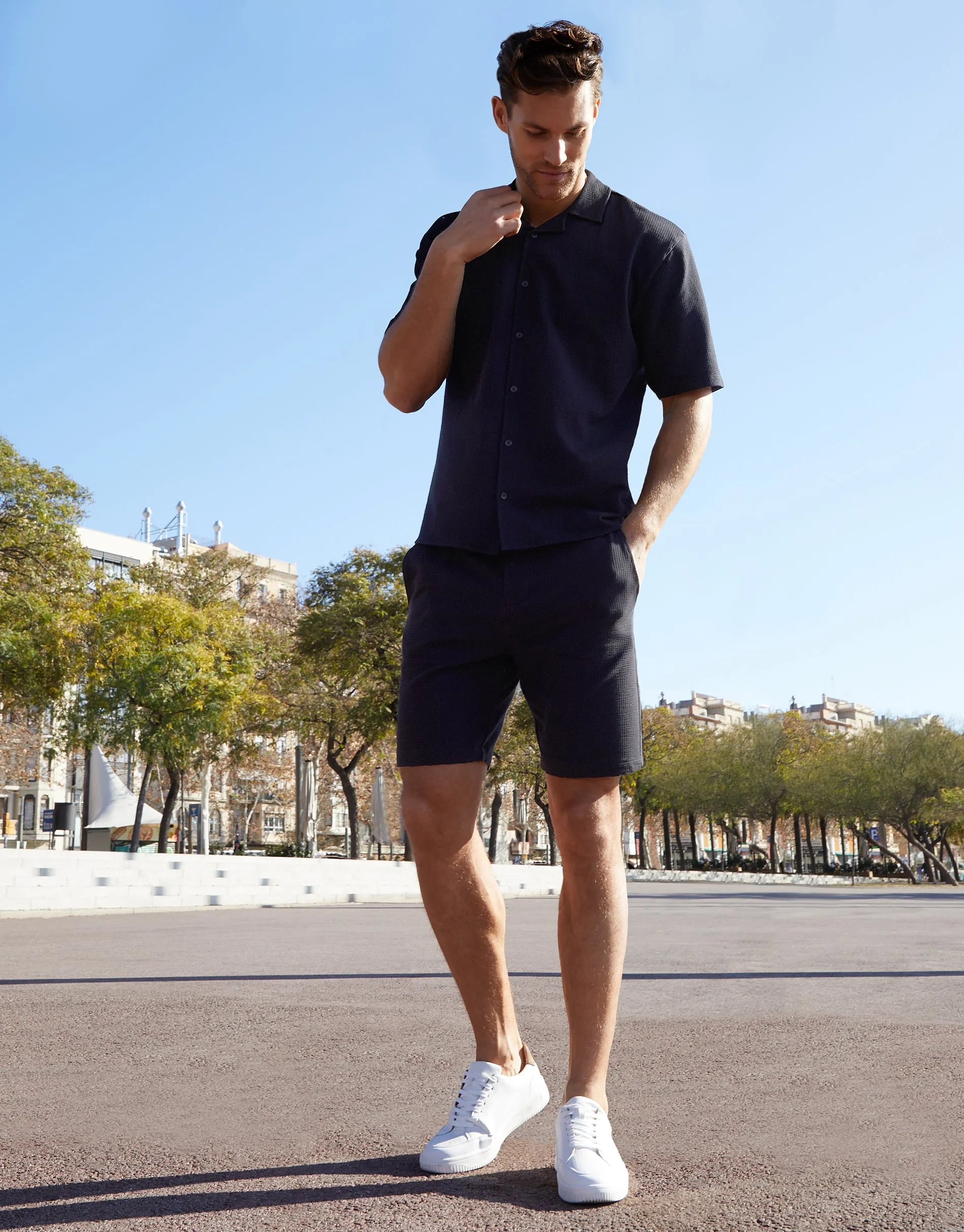 Black Stretch Cotton Revere Collar Short Sleeve Shirt sold by Threadbare product image thumbnail 3