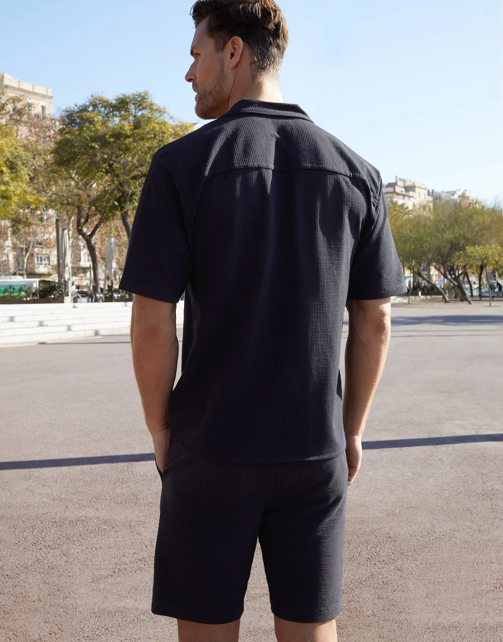 Black Stretch Cotton Revere Collar Short Sleeve Shirt sold by Threadbare product image thumbnail 2