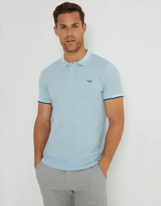 Threadbare Men's Light Blue Tipping Collar Pique Polo Shirt sold by Threadbare