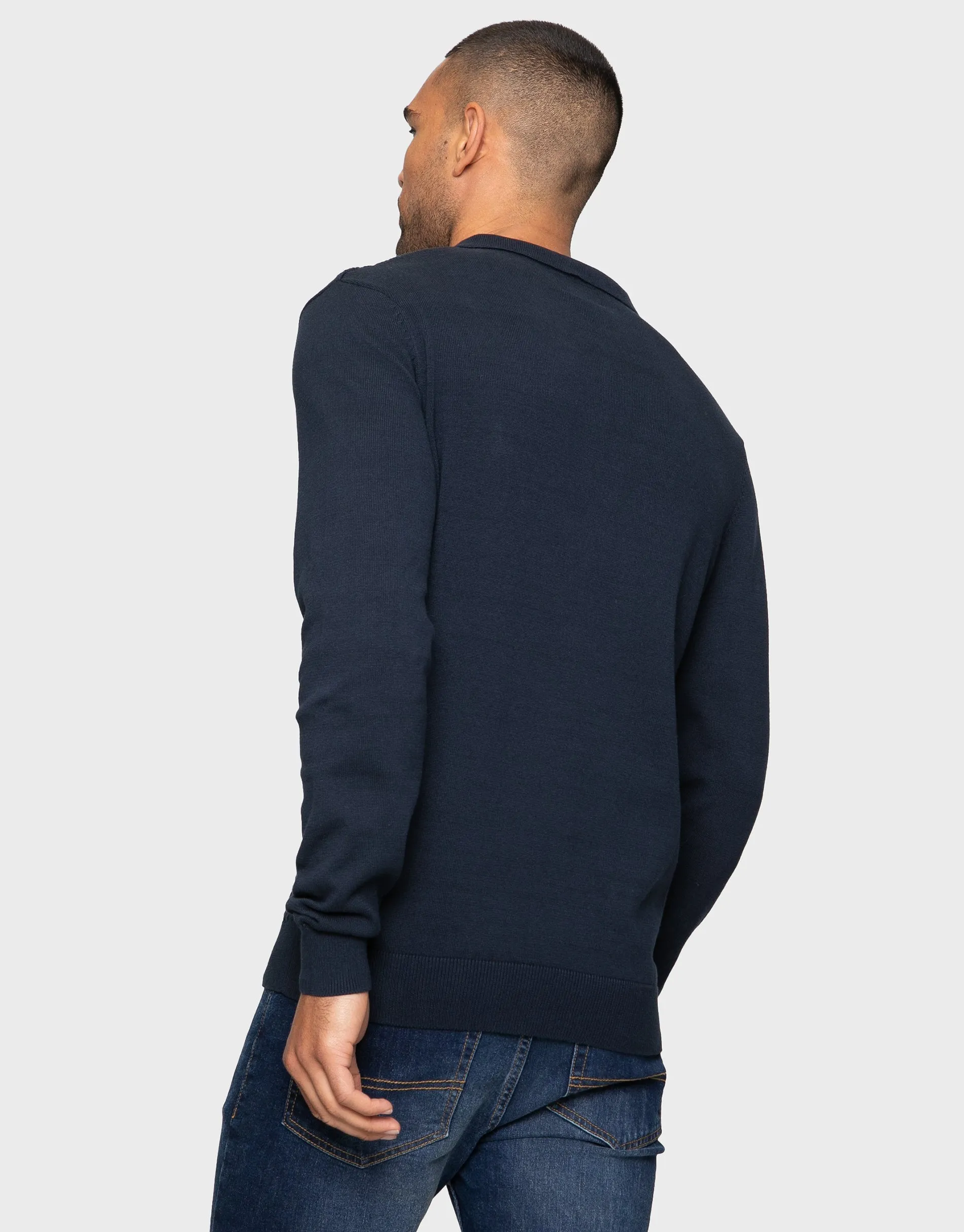 Men's Navy Long Sleeve Polo Jumper sold by Threadbare product image thumbnail 2