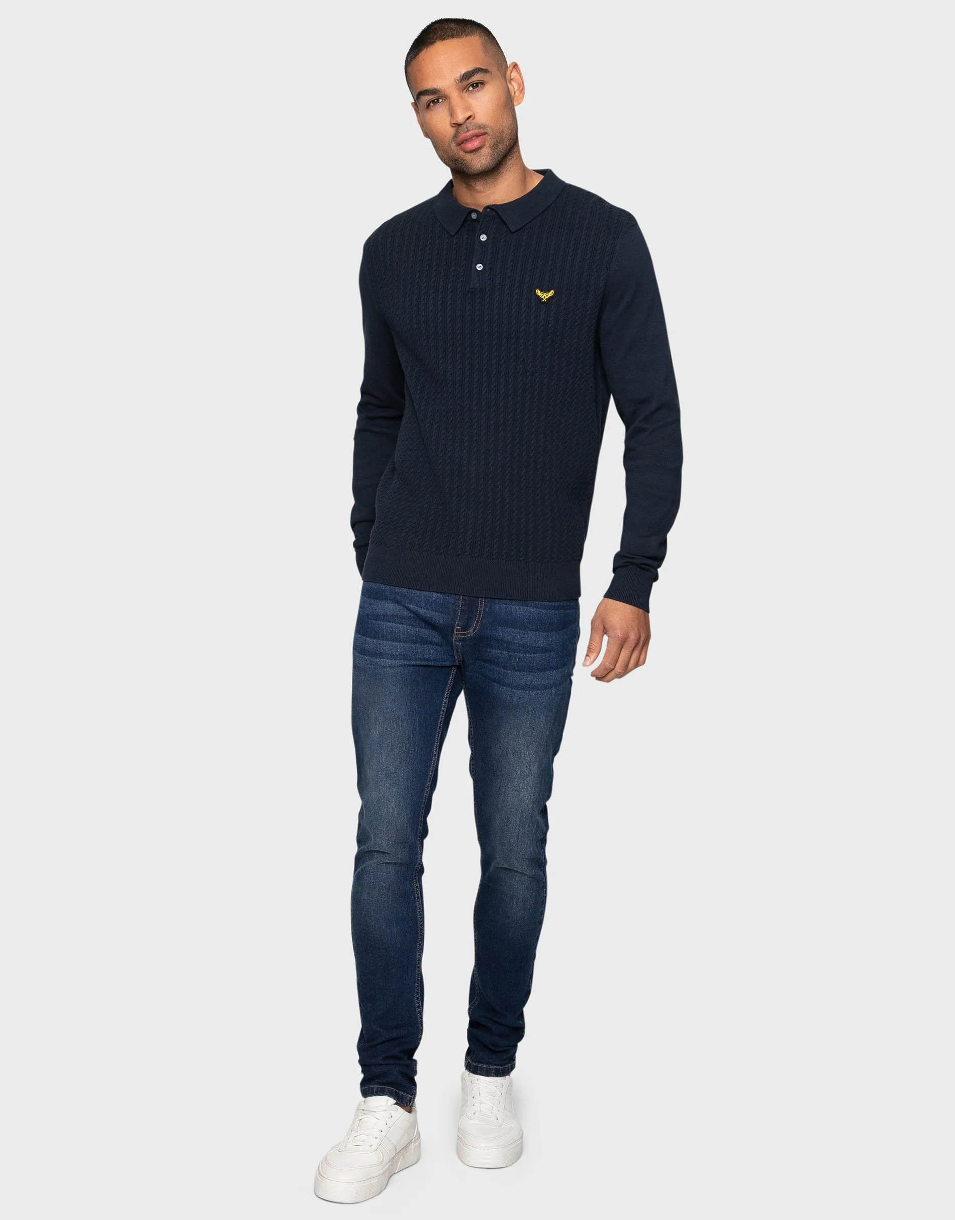 Men's Navy Long Sleeve Polo Jumper sold by Threadbare product image thumbnail 3